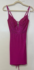Amarra Fuchsia Rhinestone Lace-Up Homecoming Dress