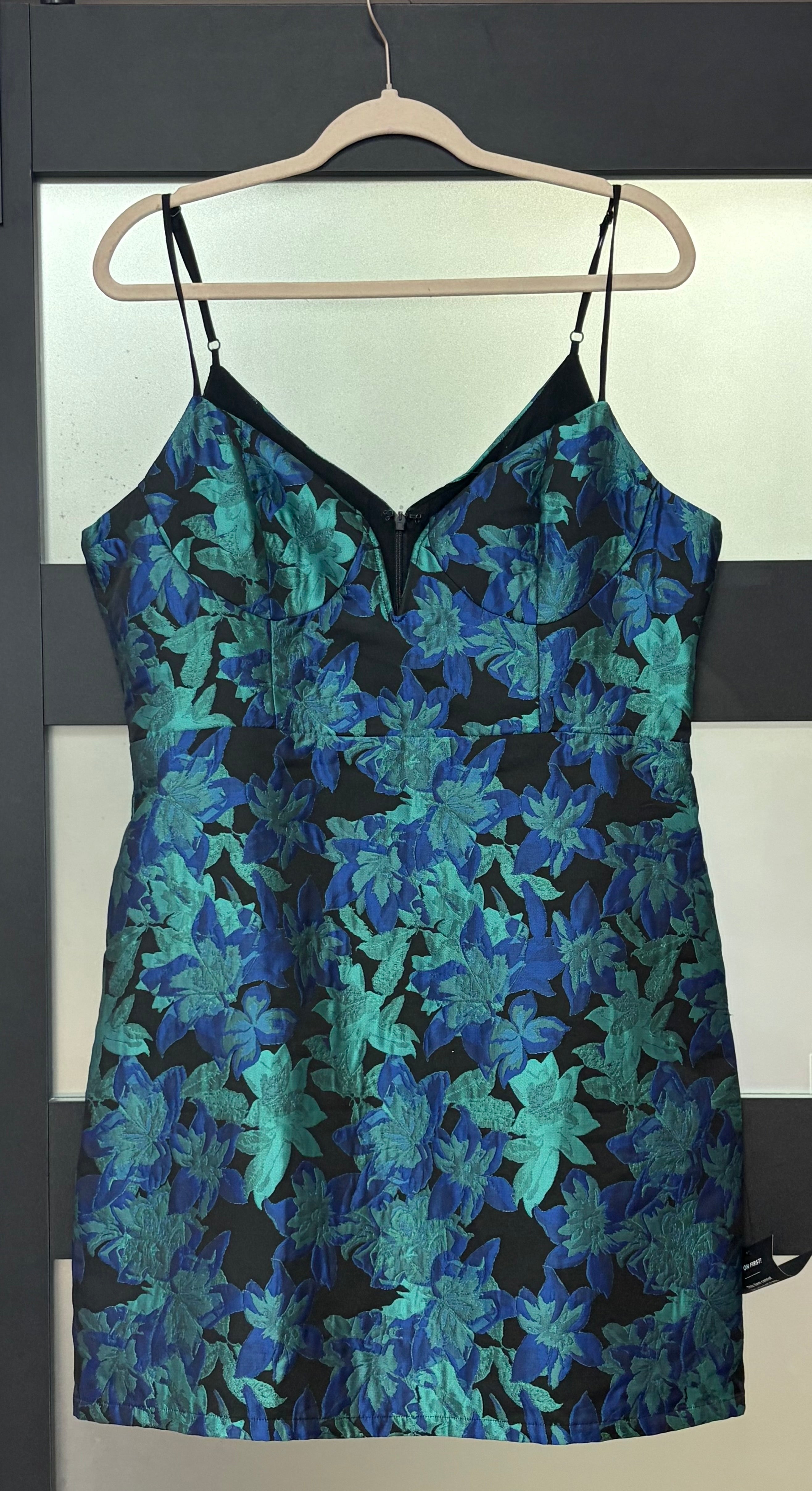 Lulus Blue Floral Jacquard Bodycon Mini Dress