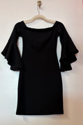 Black Off-the-Shoulder Mini Dress with Tiered Bell Sleeves