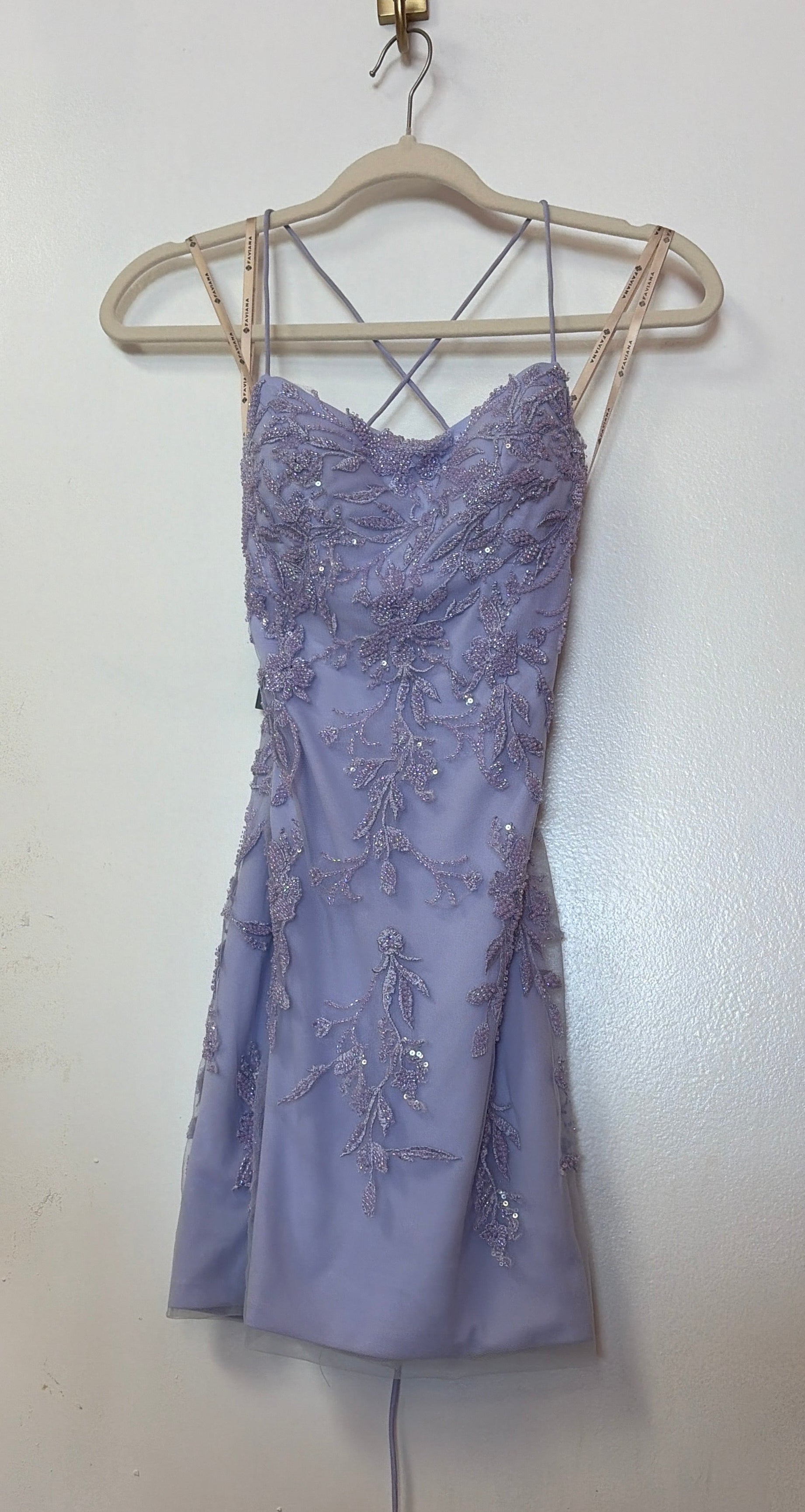 Faviana 11303 Lilac Beaded Lace-Up Homecoming Dress