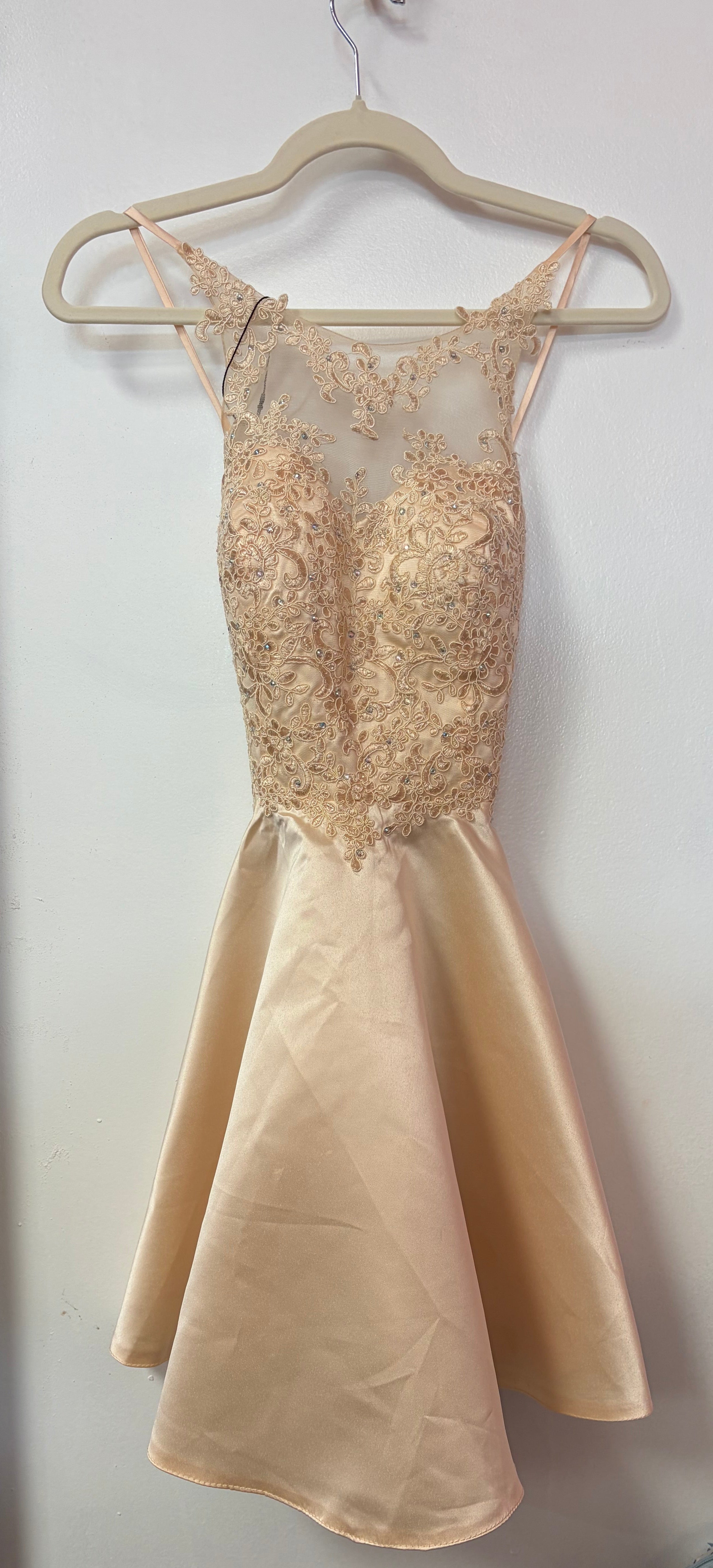 Champagne Lace Illusion Fit & Flare Homecoming Dress