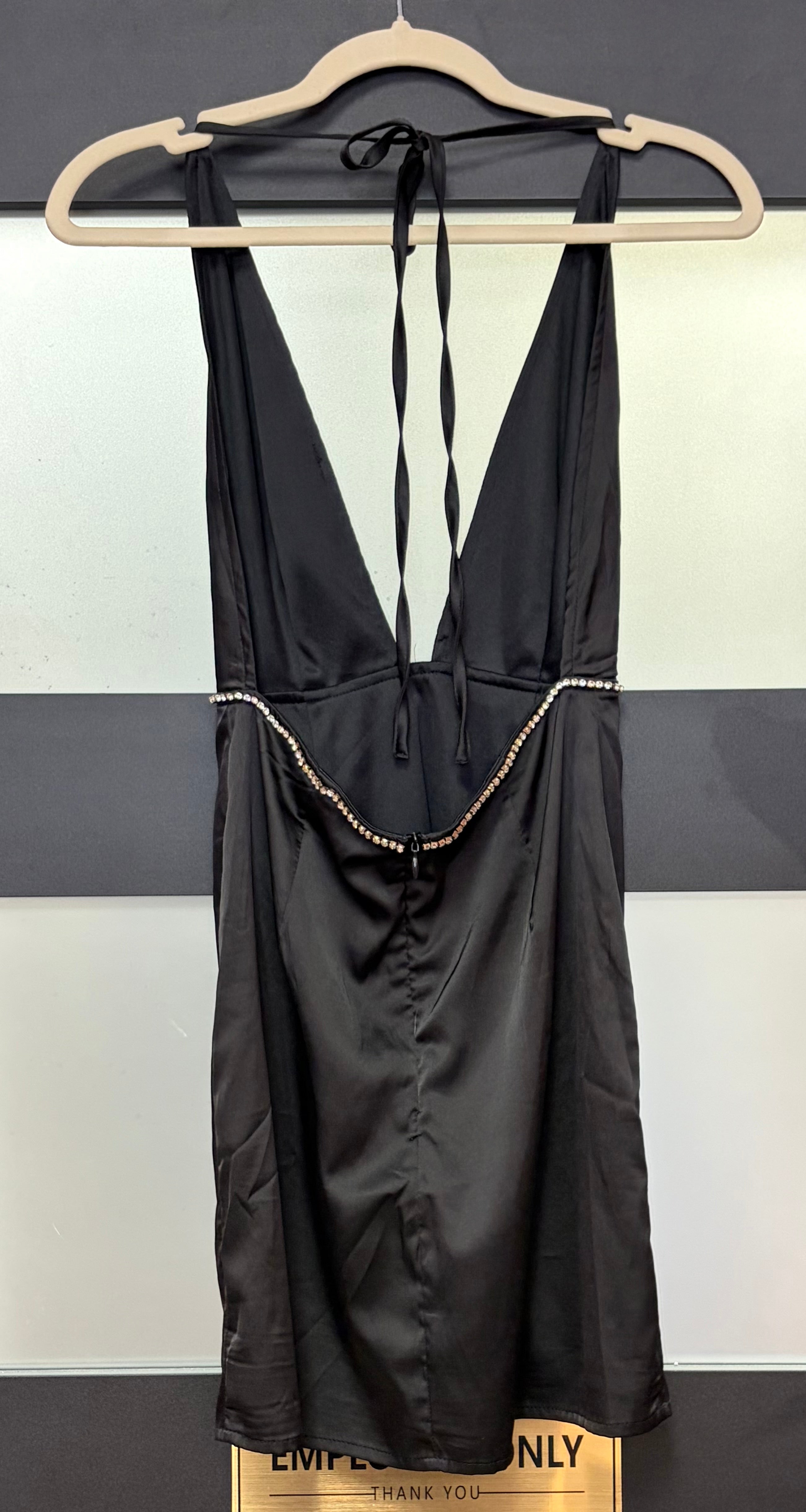 Peppermayo Black Halter Open-Back Mini Dress