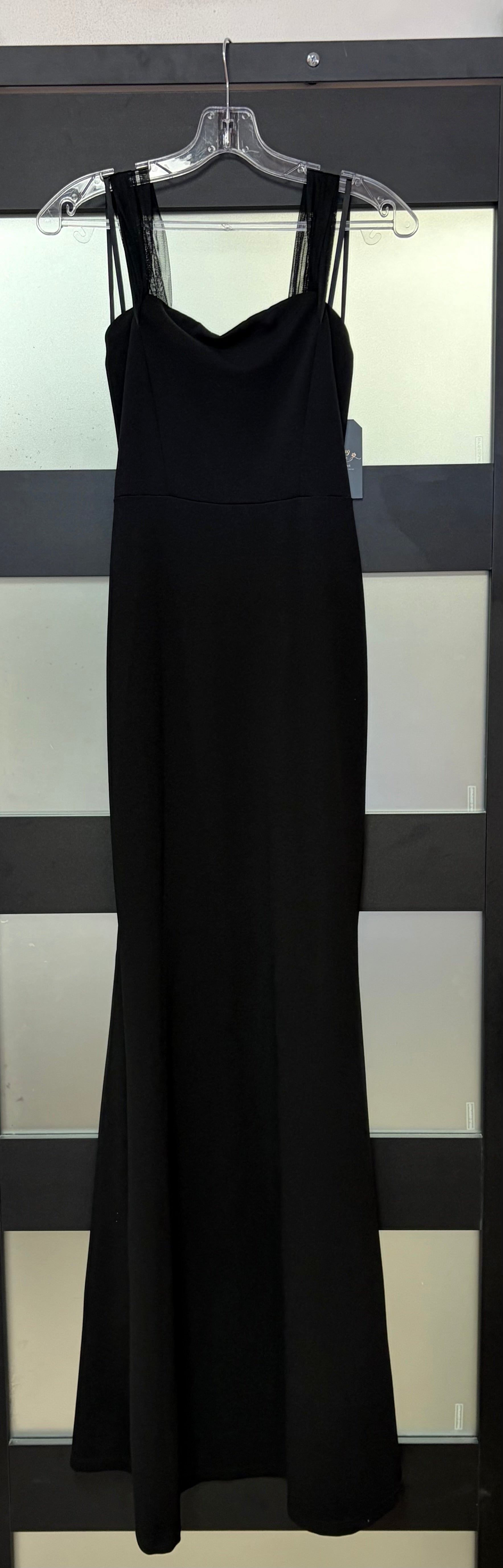 Windsor Black Mesh Strap Mermaid Formal Gown with Draped Neckline