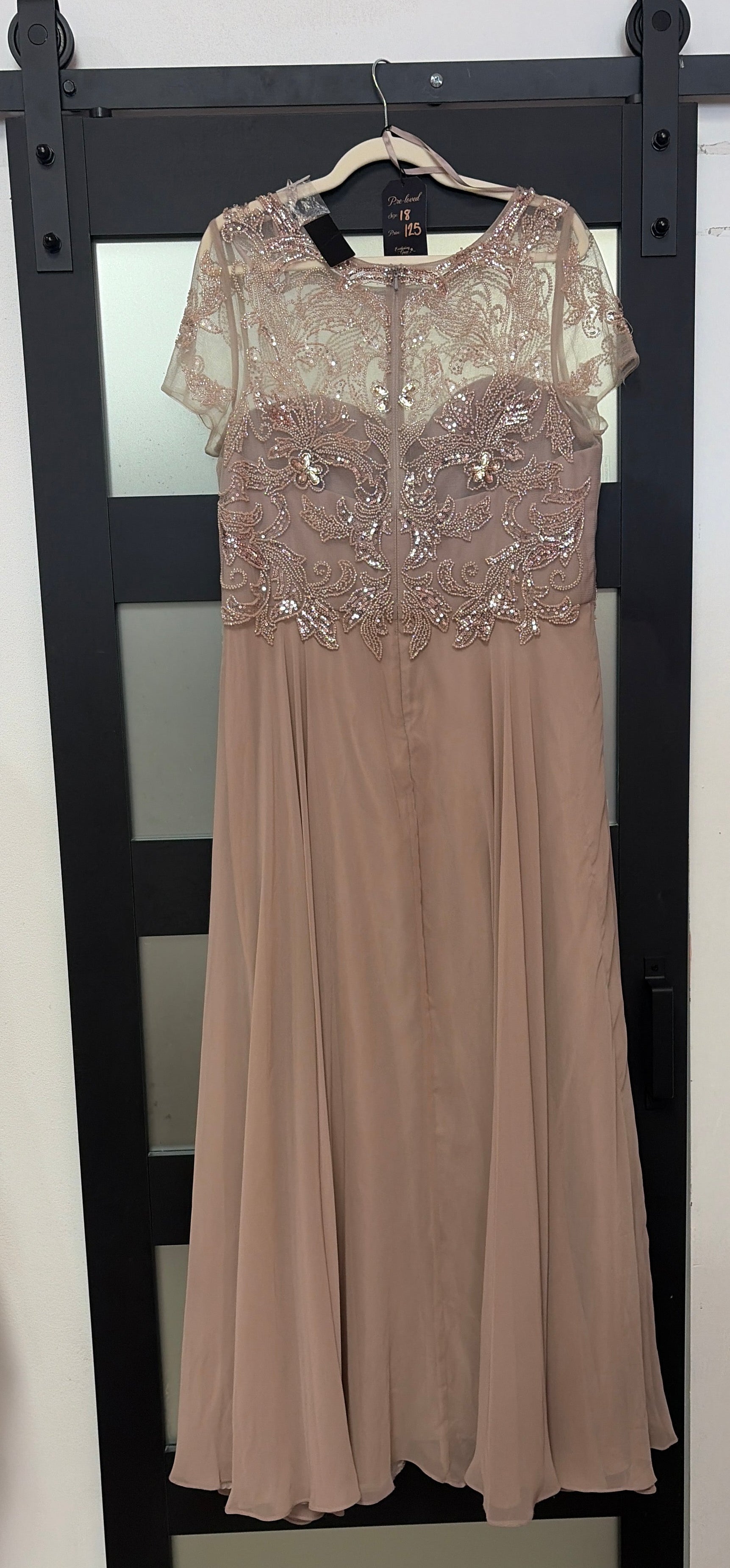 Xscape Blush Beaded Illusion Chiffon Gown