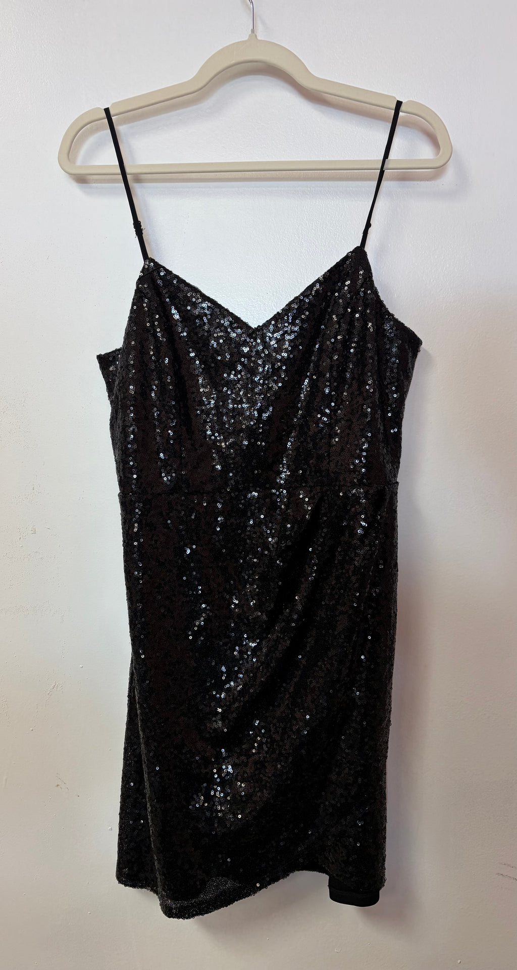 Speechless Black Sequin Cocktail Dress with Draped Cowl Neckline