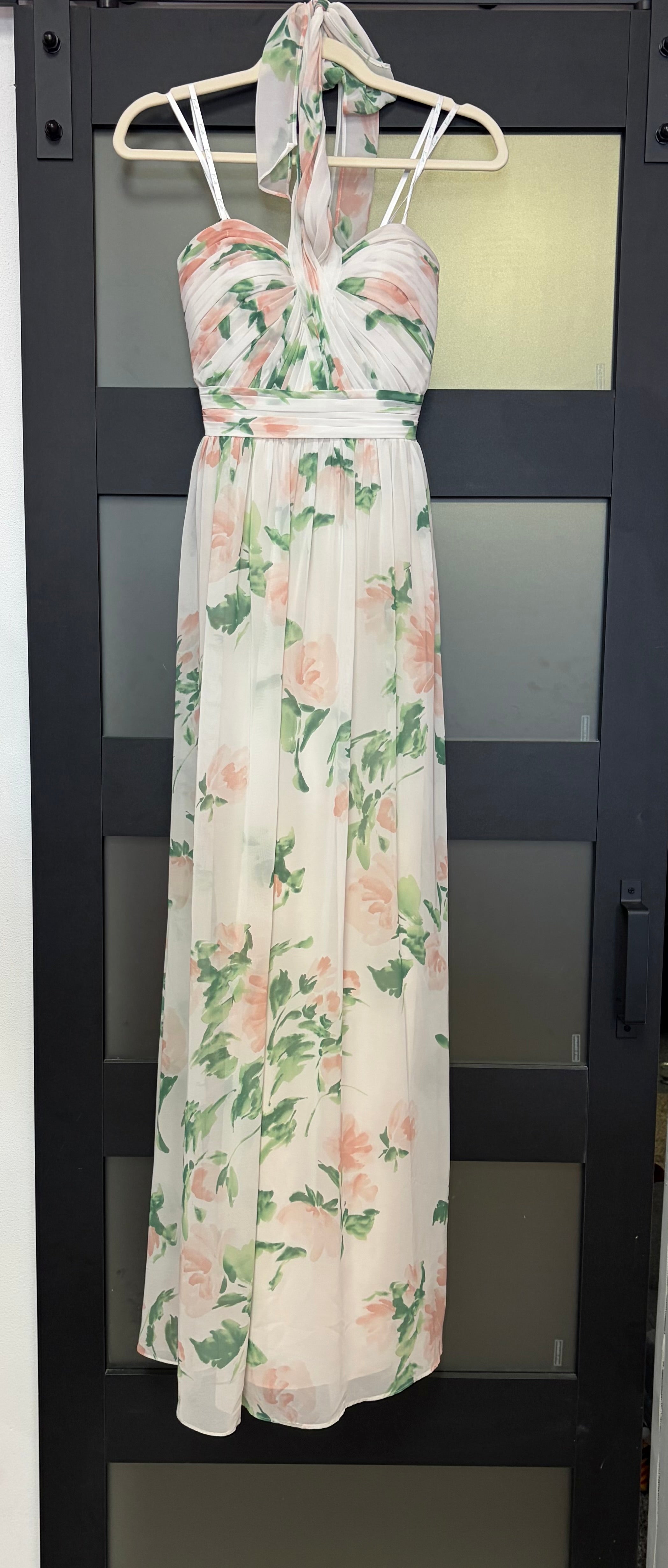 Camille La Vie Floral Chiffon Halter Gown