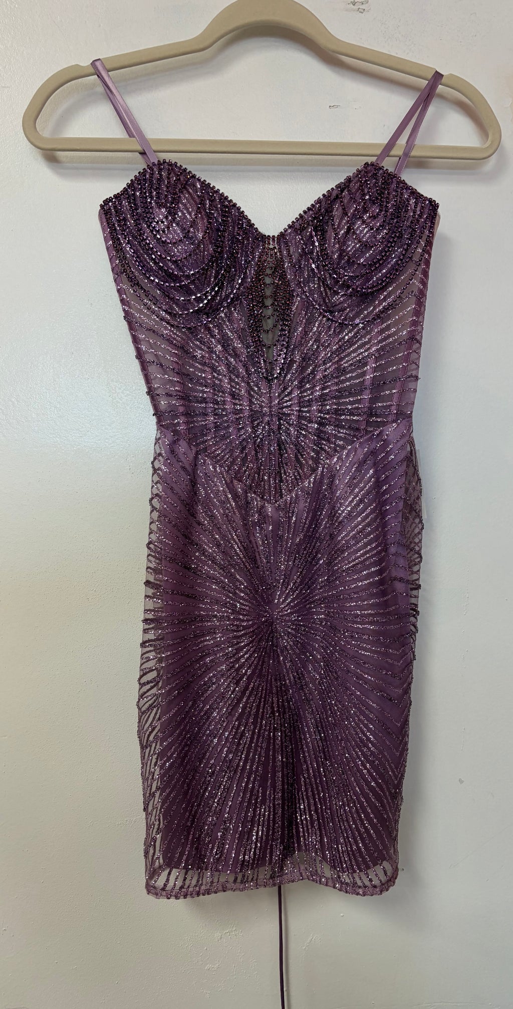 LaDivine J879 Lilac Glitter Beaded Corset Homecoming Dress