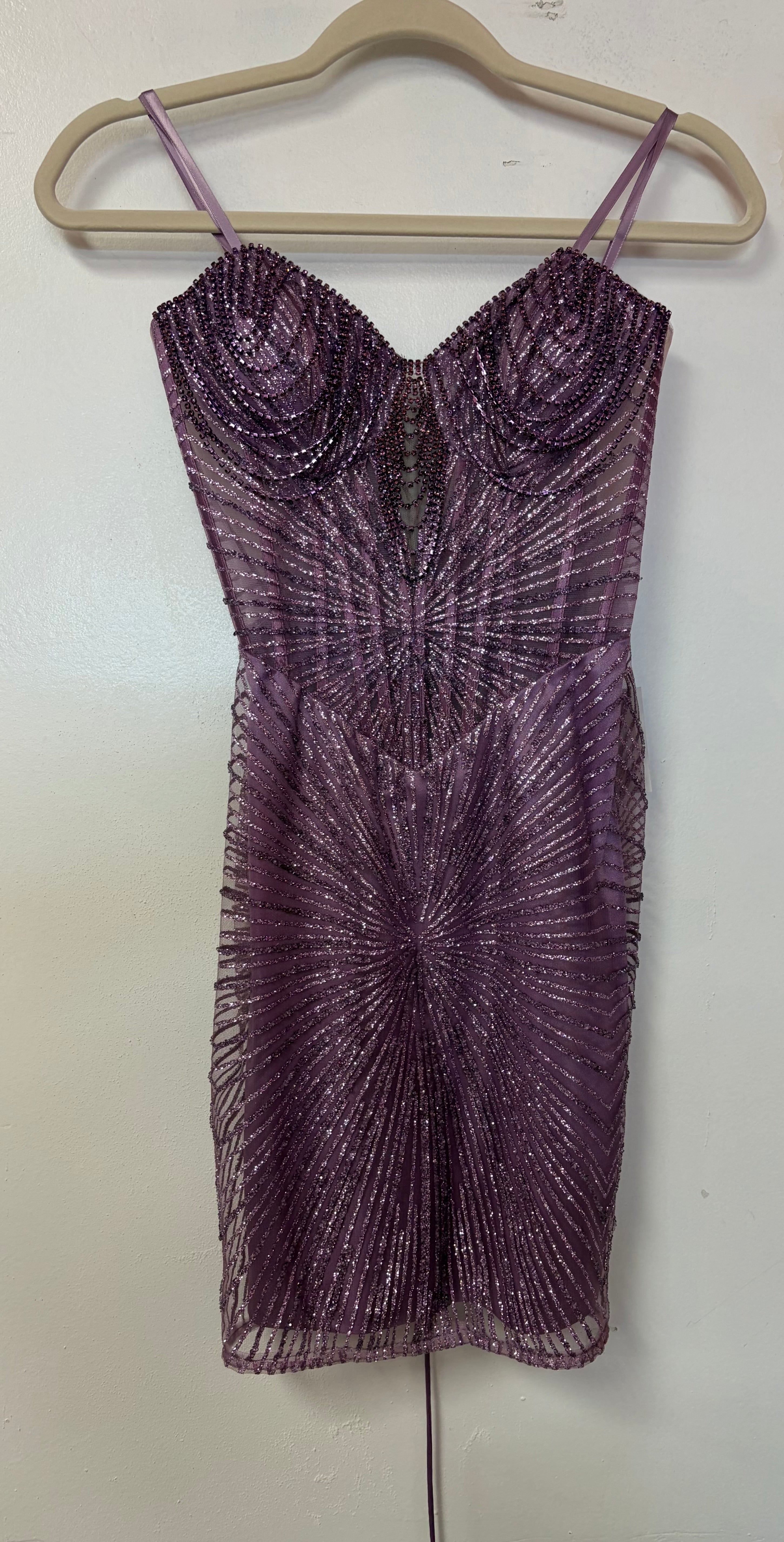 LaDivine J879 Lilac Glitter Beaded Corset Homecoming Dress