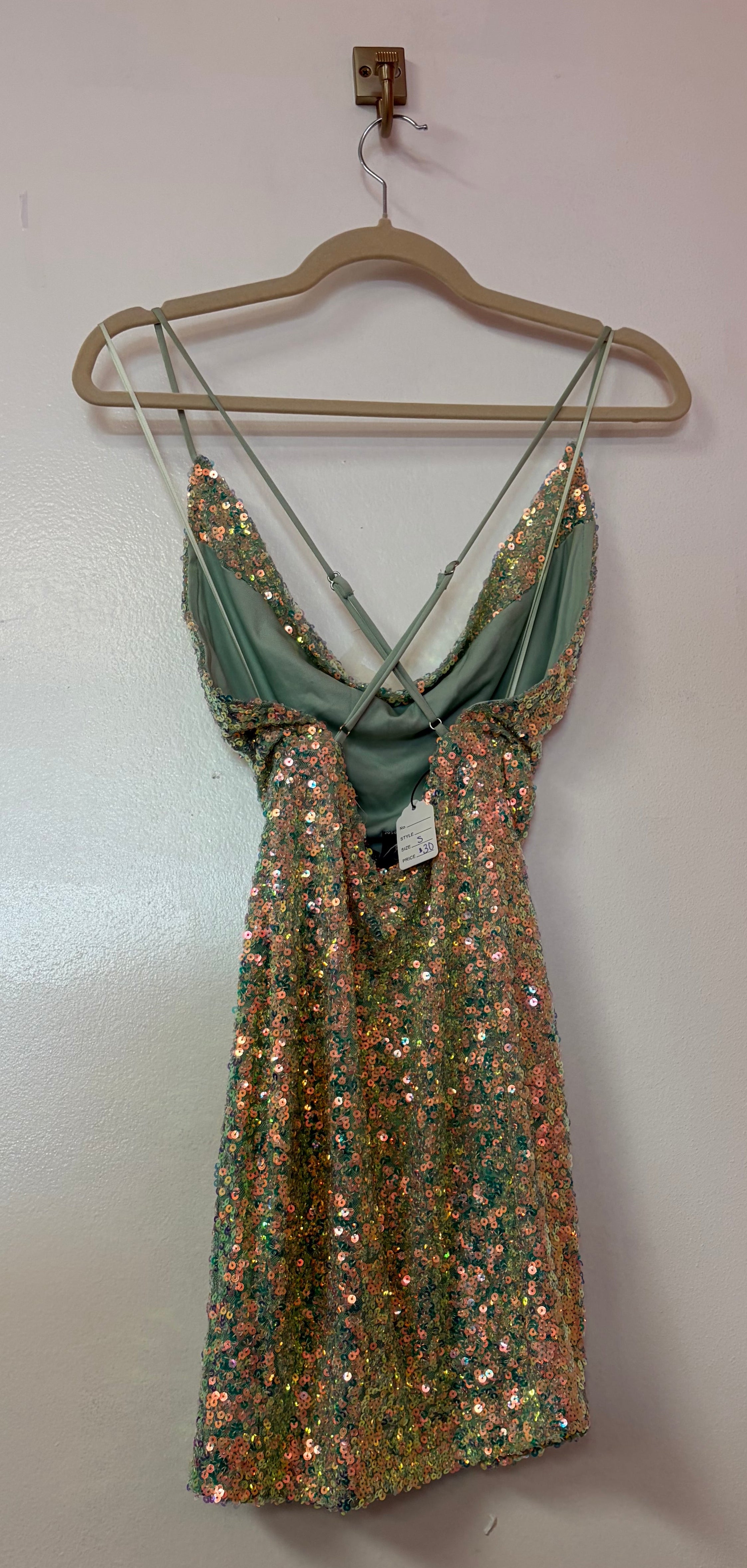 Windsor Sage & Gold Sequin Cowl Neck Party Dress