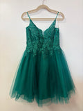 Stacees Emerald Floral Lace Sparkle Short Homecoming Dress