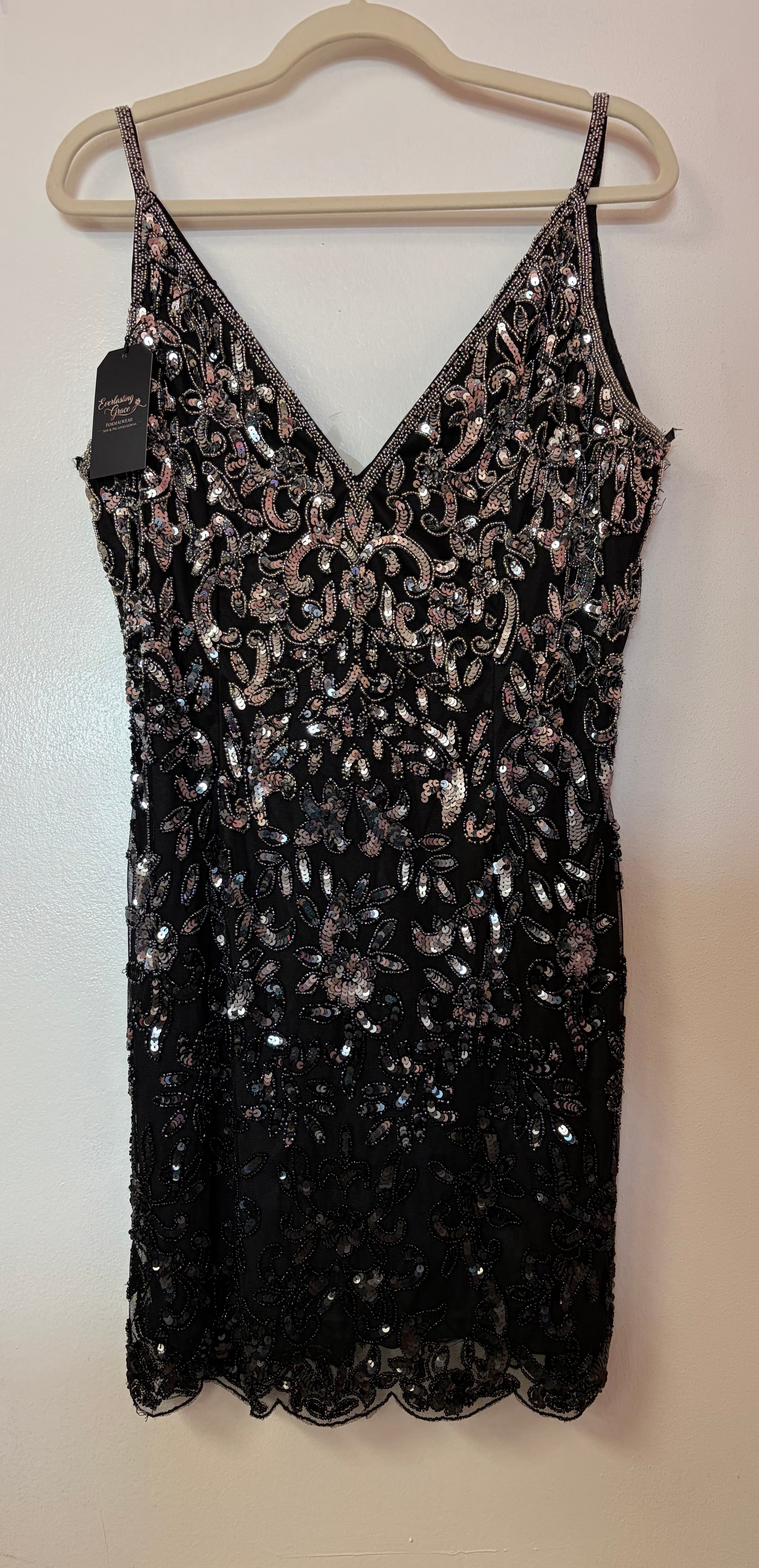Primavera 4050 Black & Rose Gold Sequin Homecoming Dress with Intricate Beadwork