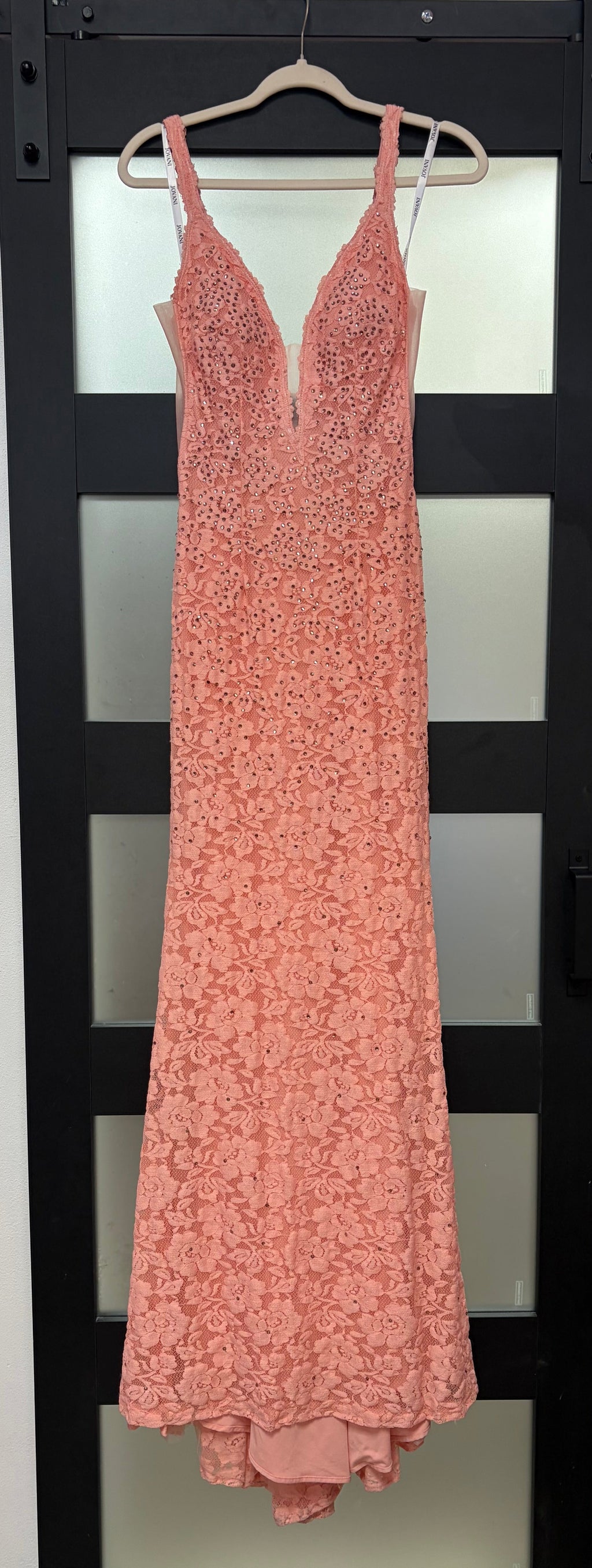 Jovani 48994 Blush Pink Lace Mermaid Gown with Rhinestone Detail