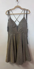 My Michelle Silver Glitter Fit & Flare Homecoming Dress with Strappy Open Back