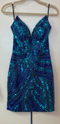 Zapaka Royal Blue & Teal Sequin Lace-Up Homecoming Dress