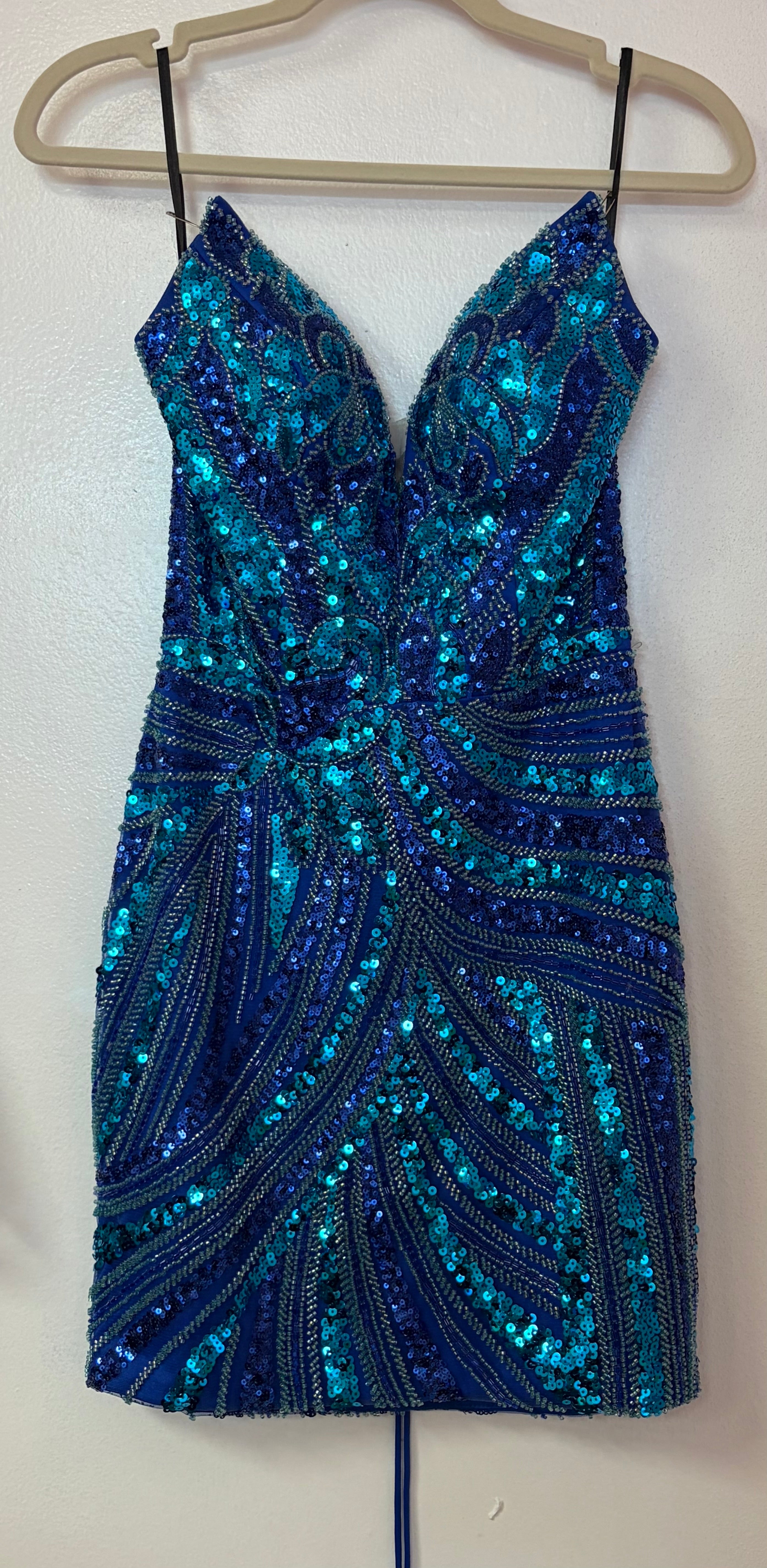 Zapaka Royal Blue & Teal Sequin Lace-Up Homecoming Dress