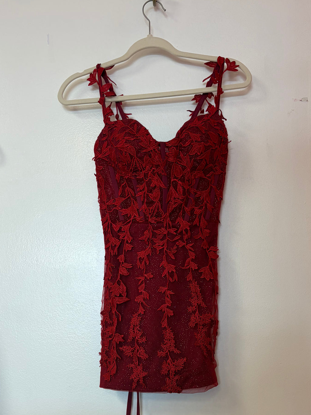 Burgundy Floral Lace Corset Cocktail Dress