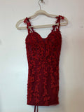 Burgundy Floral Lace Corset Cocktail Dress