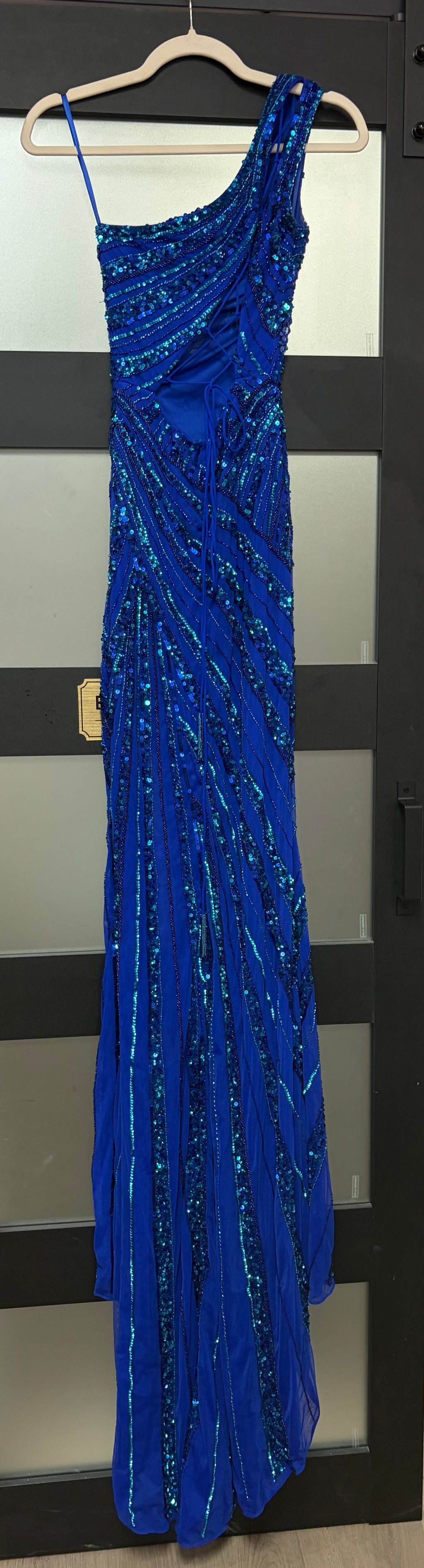 Ashley Lauren 11244 Royal Blue One-Shoulder Sequin Prom Gown
