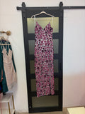 Silver dress with purple/pink flower design