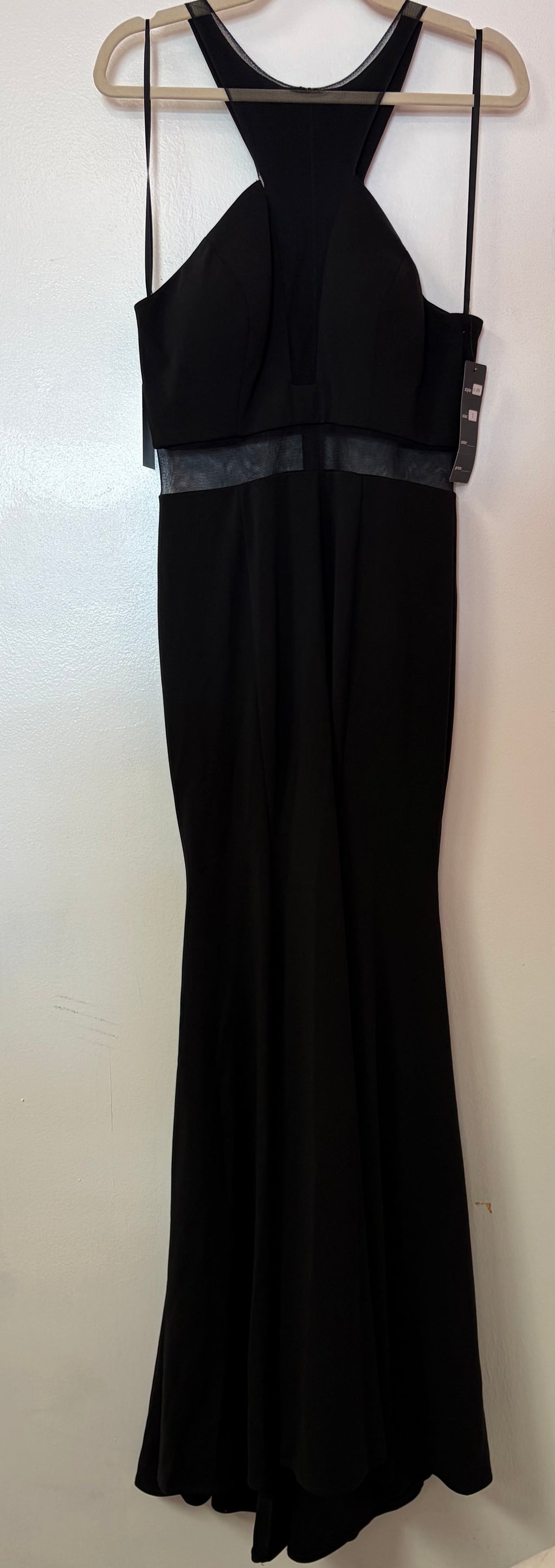 Cinderella Divine CF079 Black Illusion Halter Mermaid Gown with Sheer Waist Detail