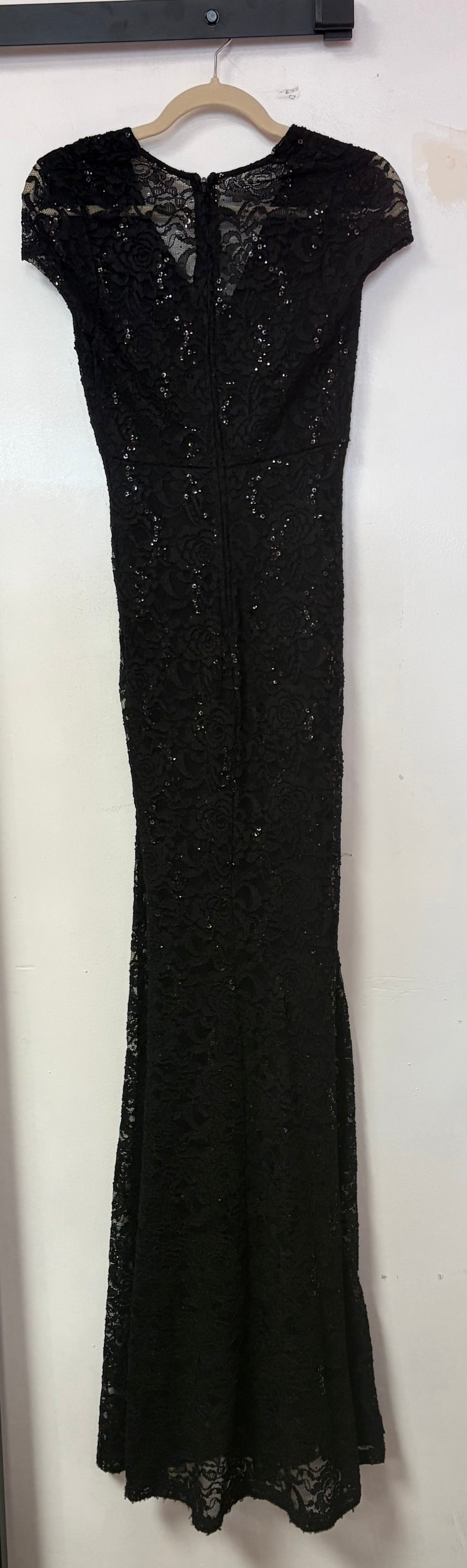 Scala Black Sequin Lace Cap Sleeve Dress