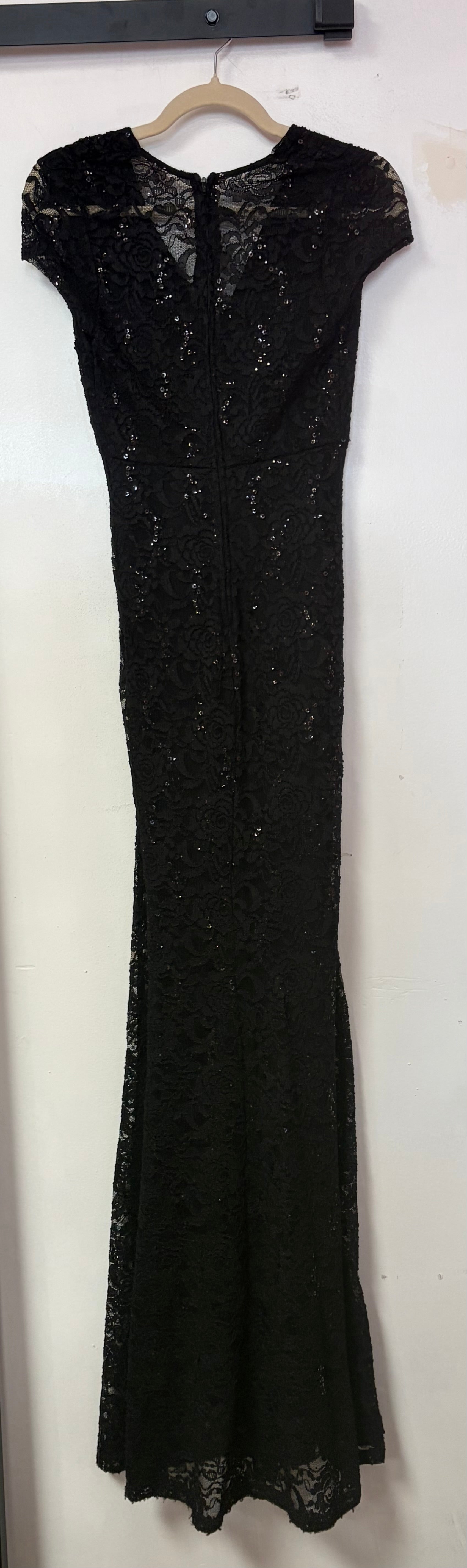 Scala Black Sequin Lace Cap Sleeve Dress
