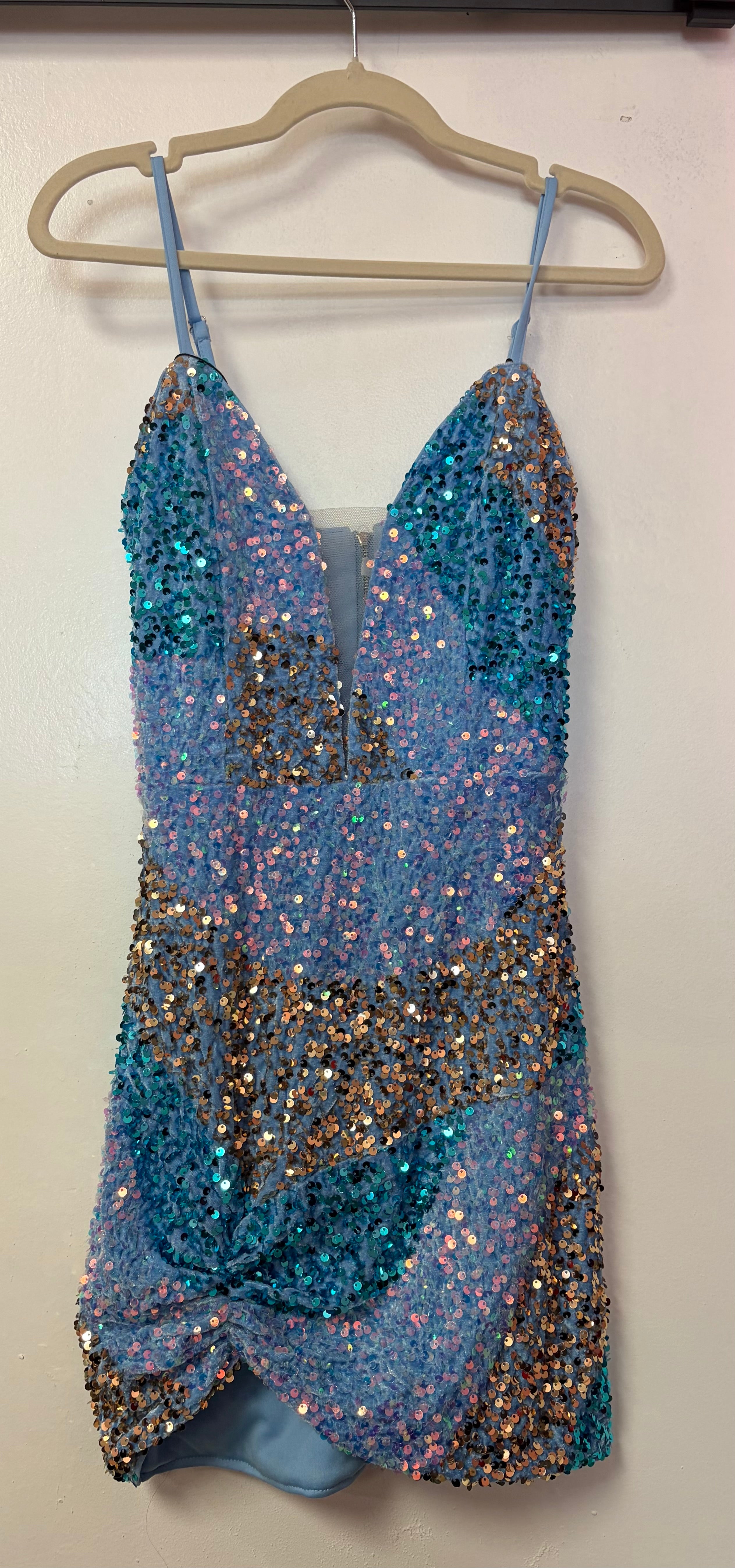 Blue Iridescent Sequin Ruched Bodycon Homecoming Dress