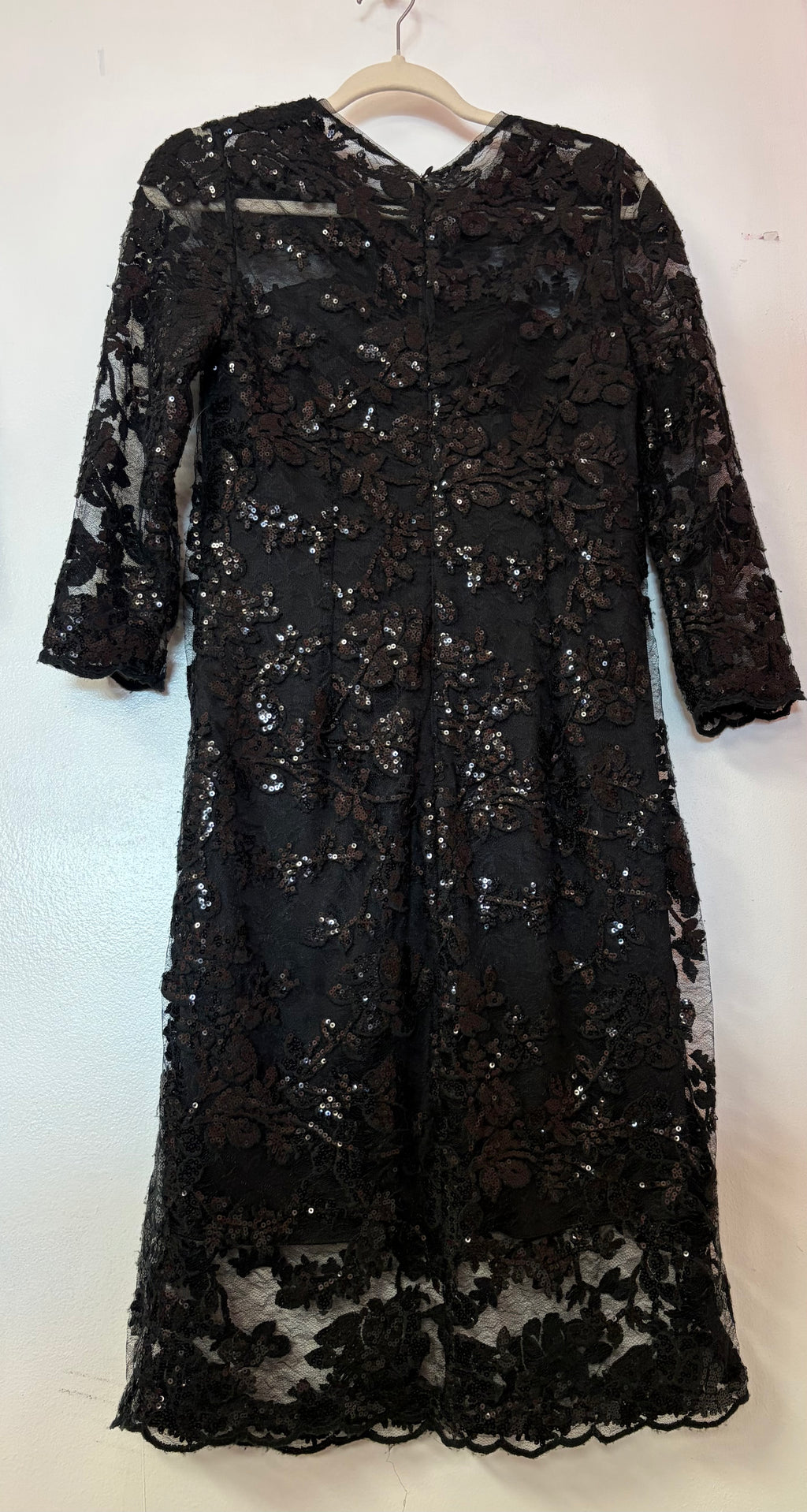 Jasmine 200015 Black Sequin Lace Cocktail Dress with Illusion Sleeves