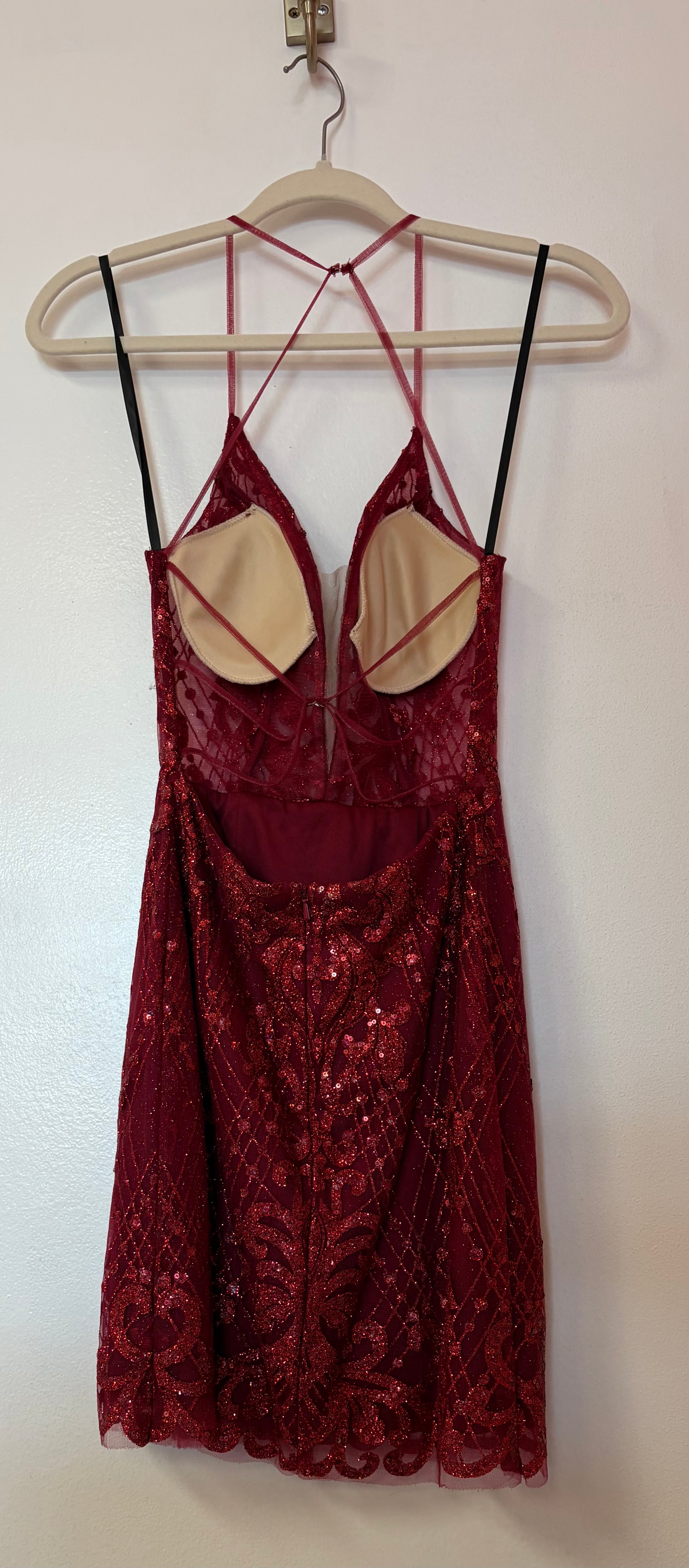 Alyce Paris Red Sequin Lace Open Back Homecoming Dress
