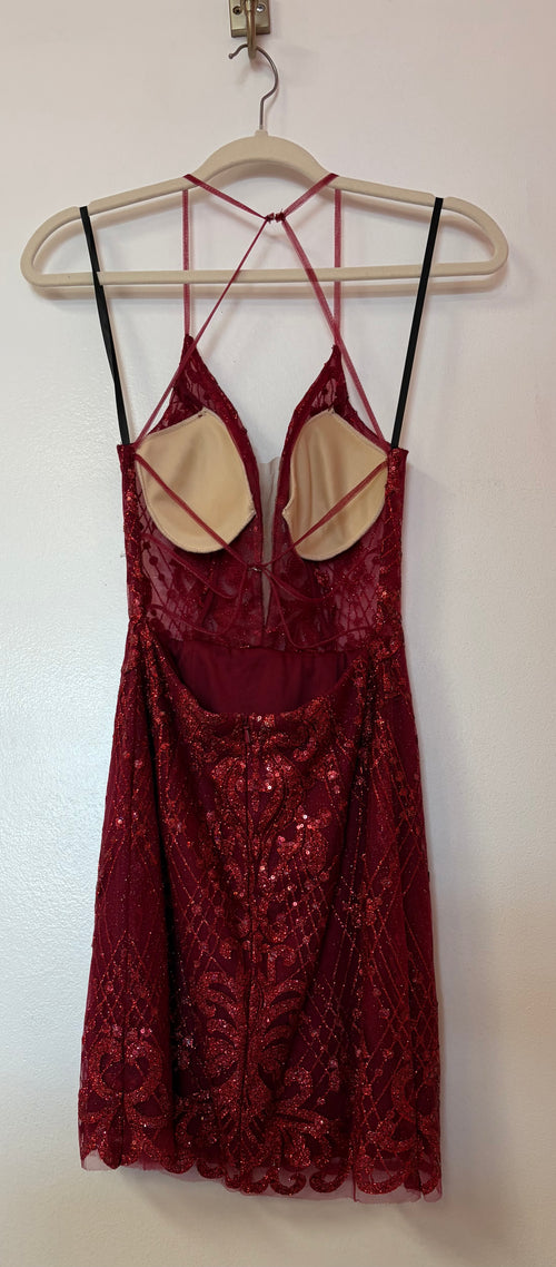 Alyce Paris Red Sequin Lace Open Back Homecoming Dress