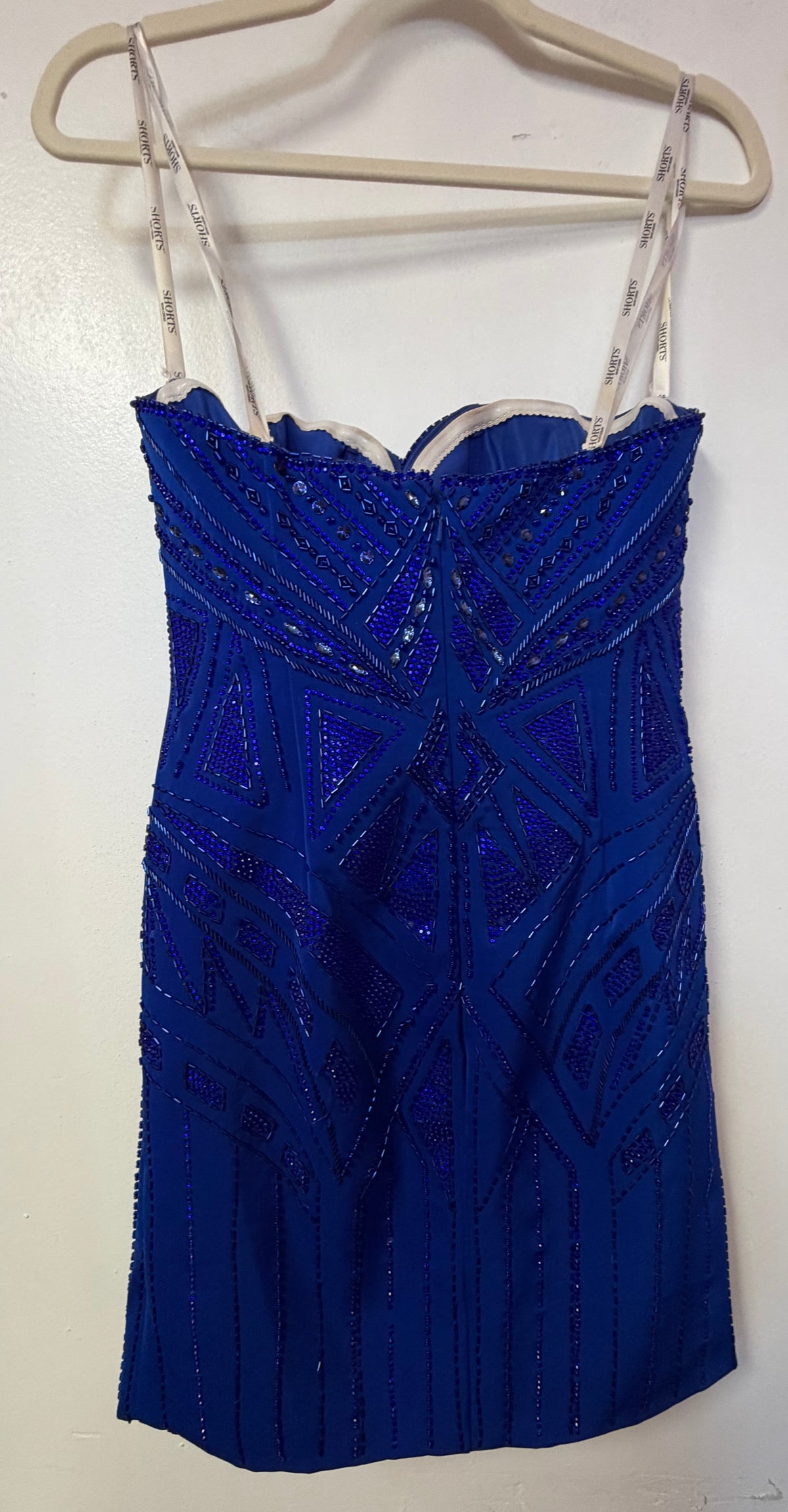 Shorts by Mon Cheri Royal Blue Geometric Beaded Cocktail Dress