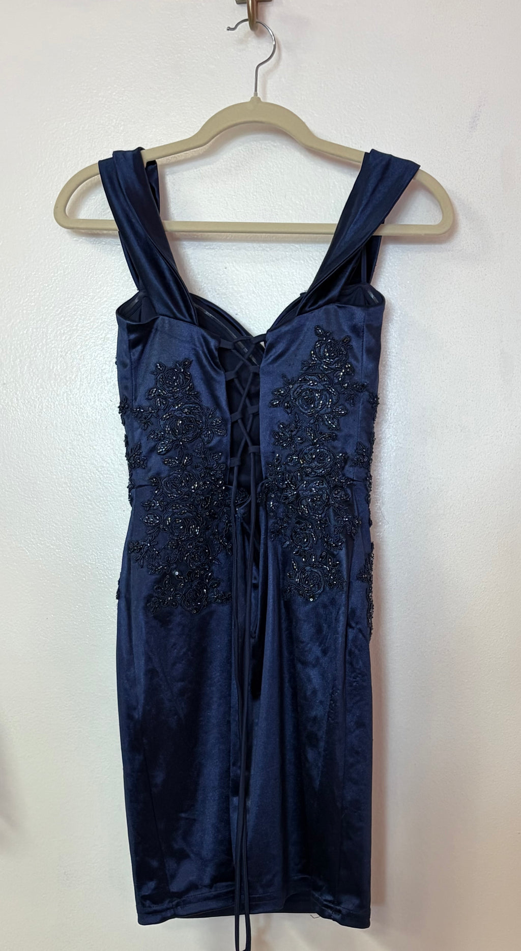 Windsor Navy Satin Lace-Up Cocktail Dress