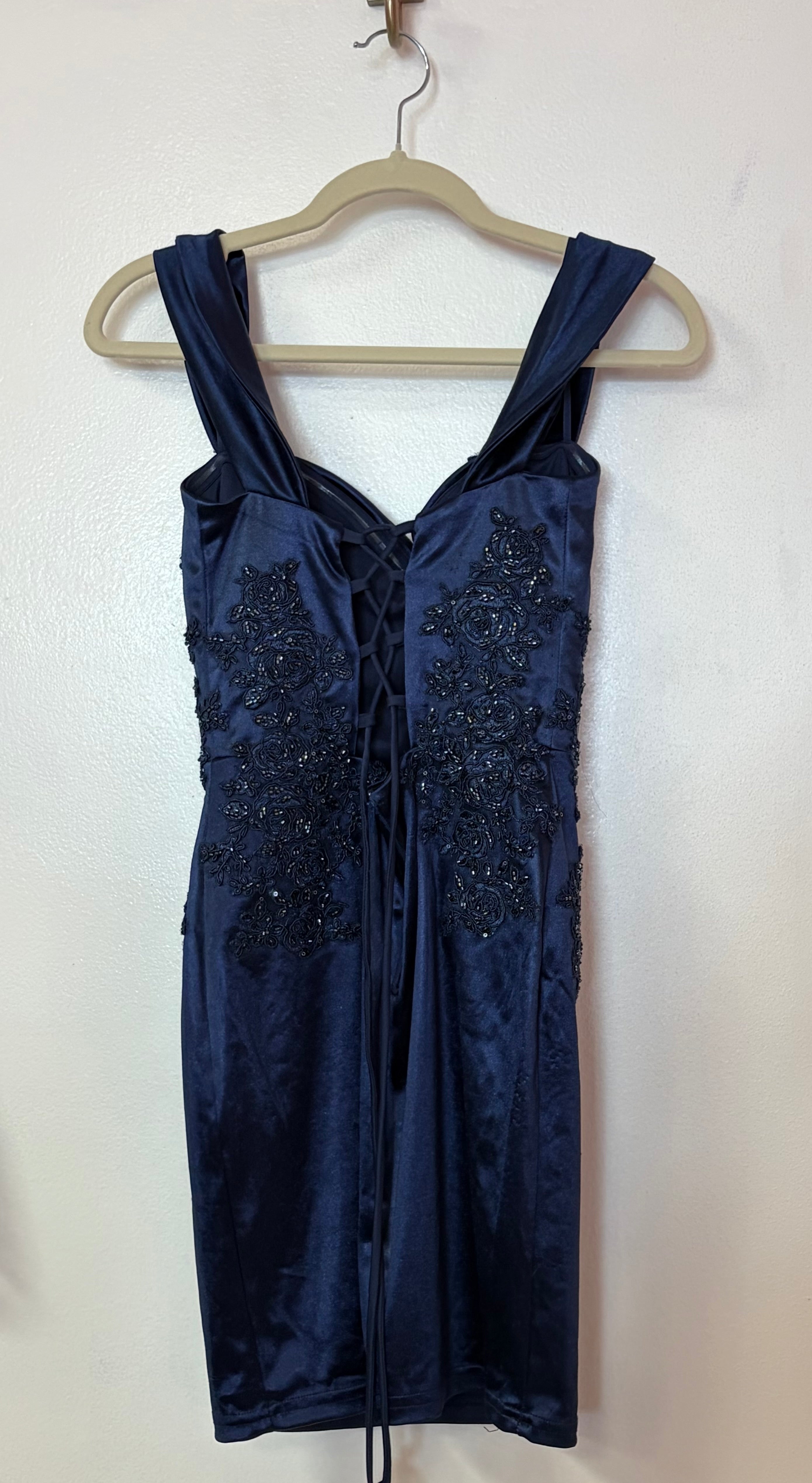 Windsor Navy Satin Lace-Up Cocktail Dress