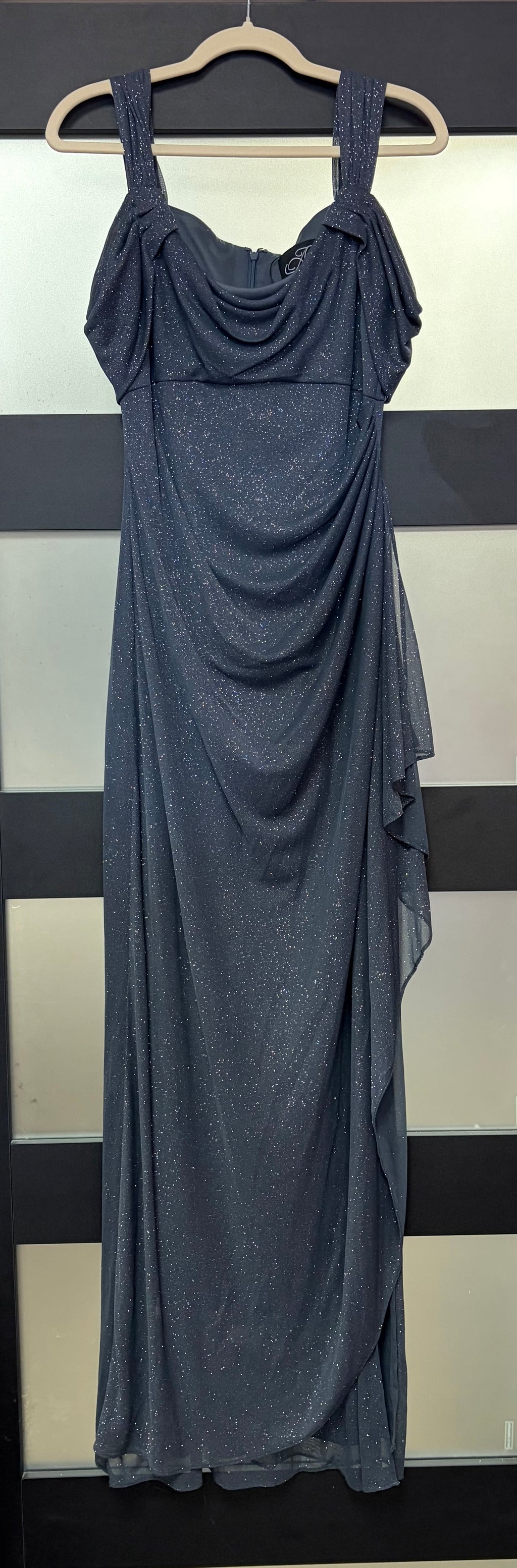 Alex Evenings Charcoal Glitter Draped Evening Gown