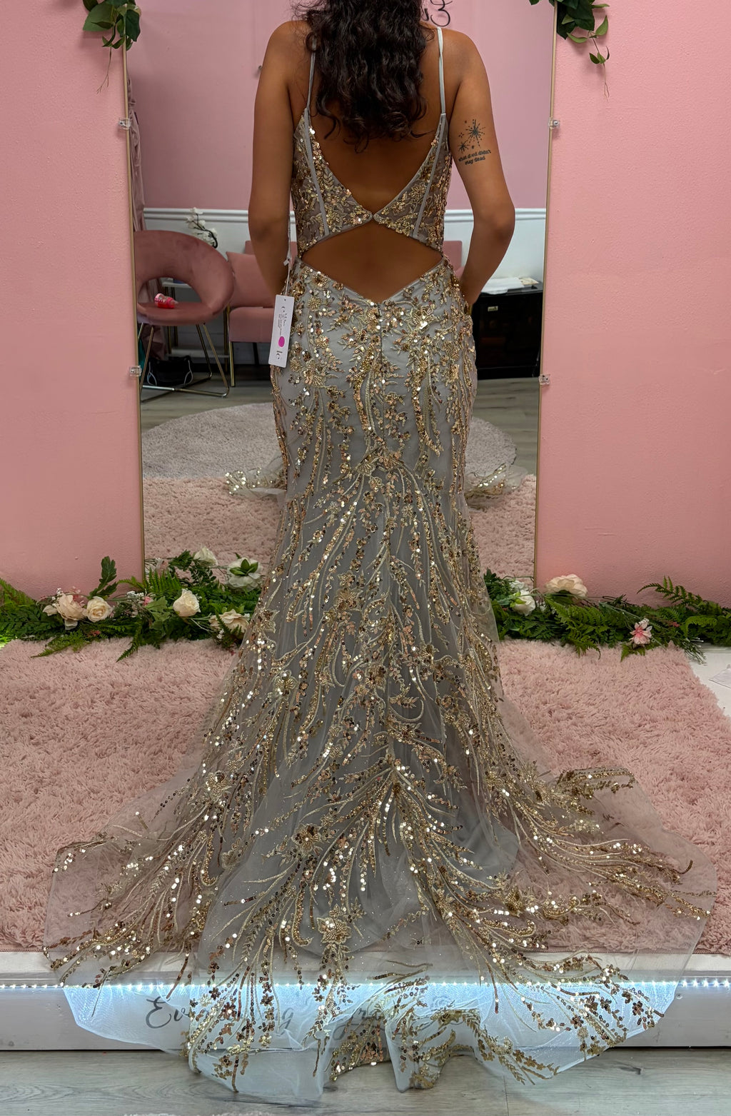Ellie Wilde EW35039 Grey & Gold Embellished Mermaid Prom Gown with Corset Bodice