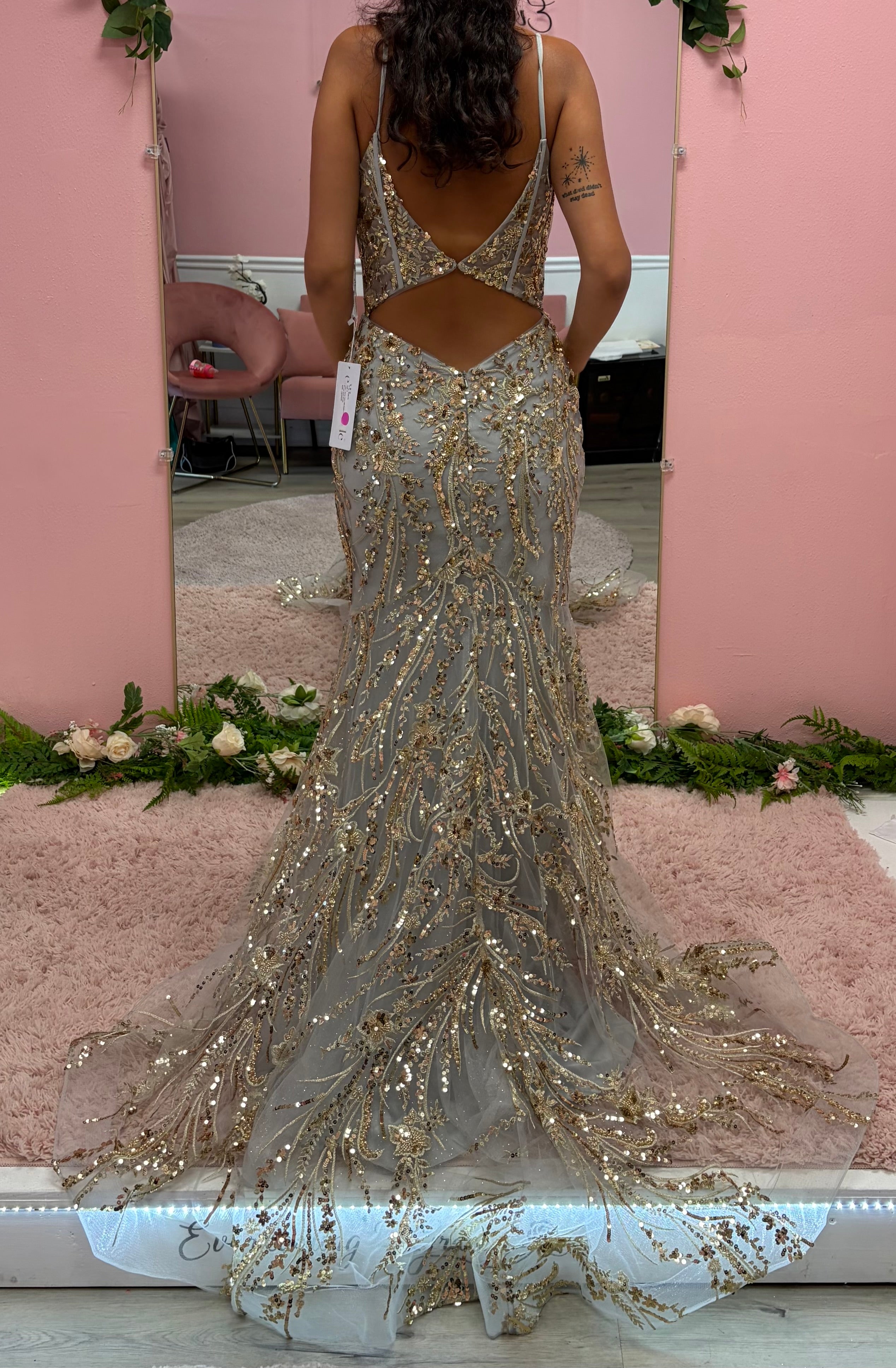 Ellie Wilde EW35039 Grey & Gold Embellished Mermaid Prom Gown with Corset Bodice
