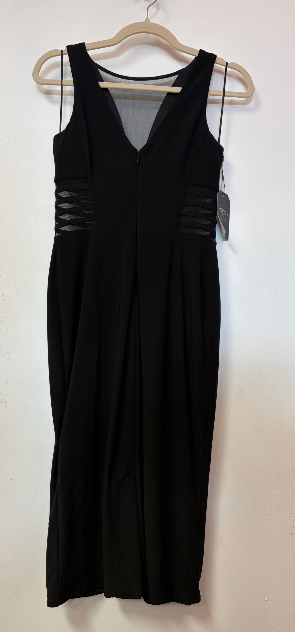 Morgan & Co Black Deep V-Neck Bodycon Dress with Illusion Side Cutouts