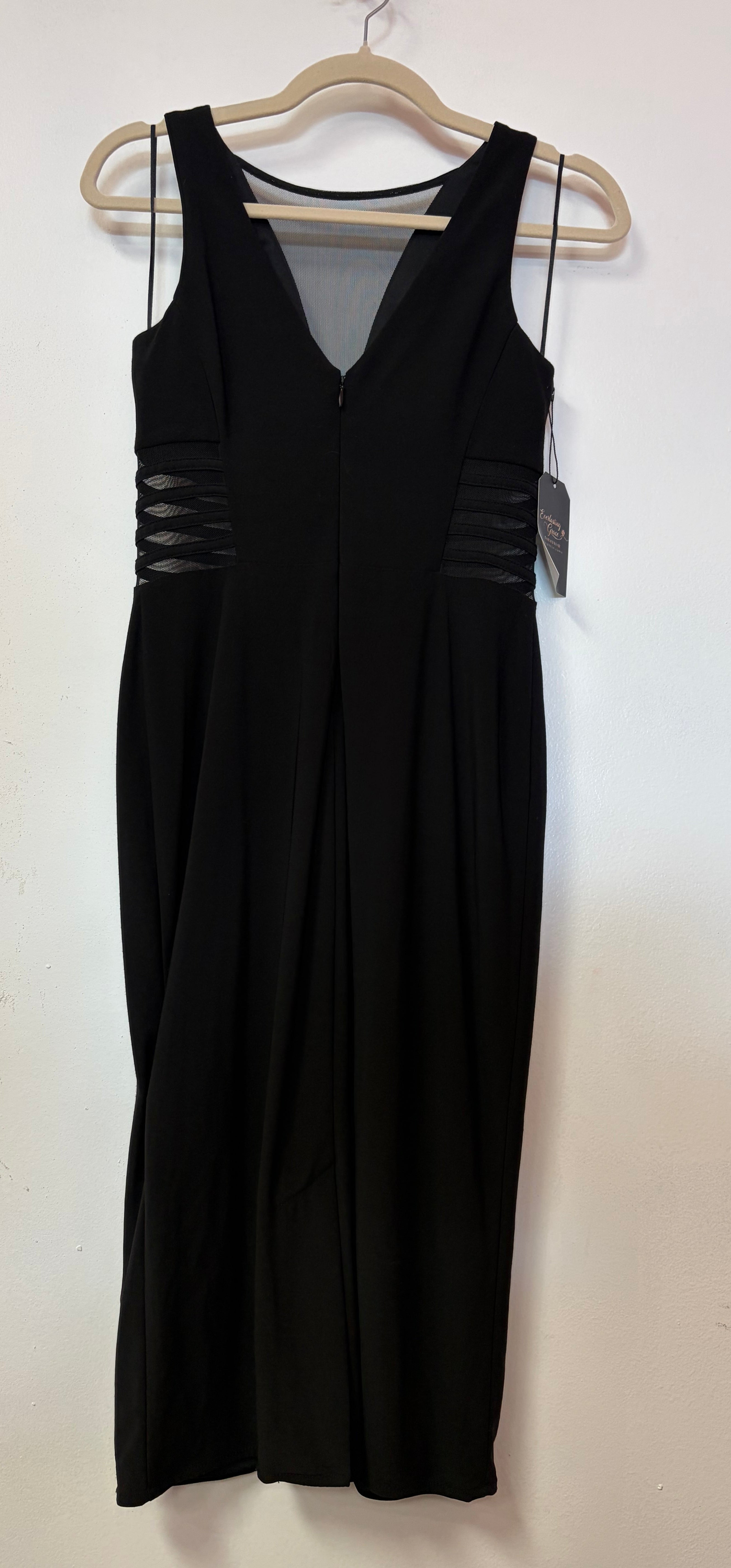 Morgan & Co Black Deep V-Neck Bodycon Dress with Illusion Side Cutouts
