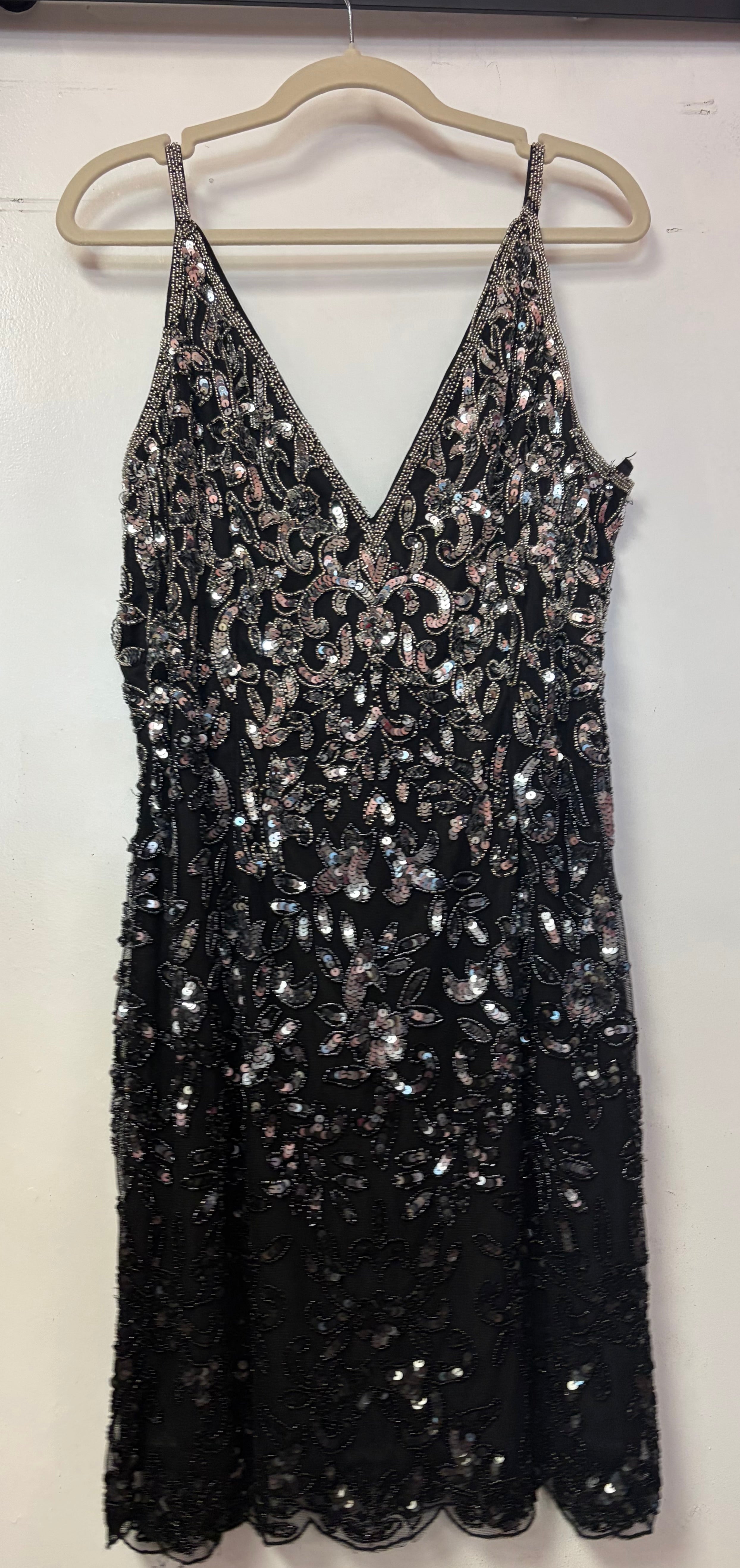 Primavera Couture 4050 Black Ombré Sequin Beaded Homecoming Dress with Scalloped Hem