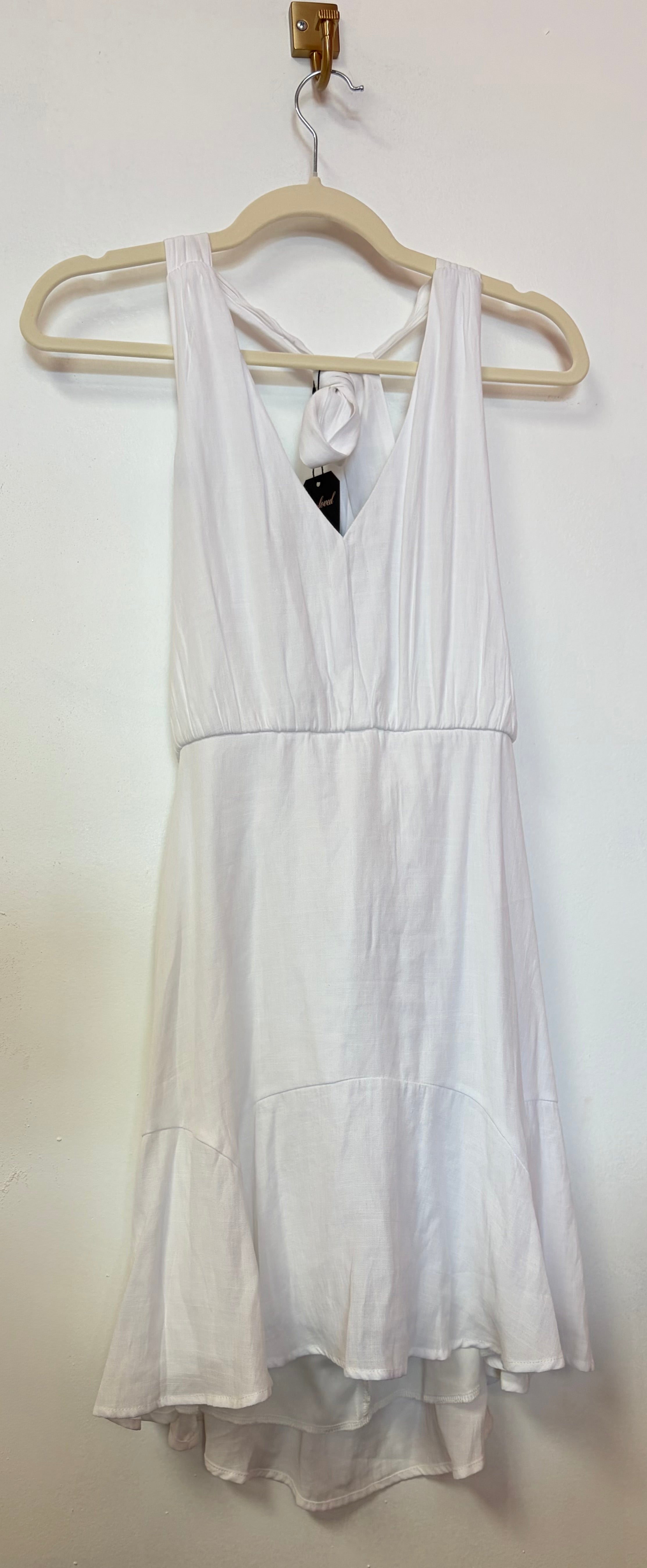 Altar’d State White Halter Mini Dress with Open Back and Flounce Hem