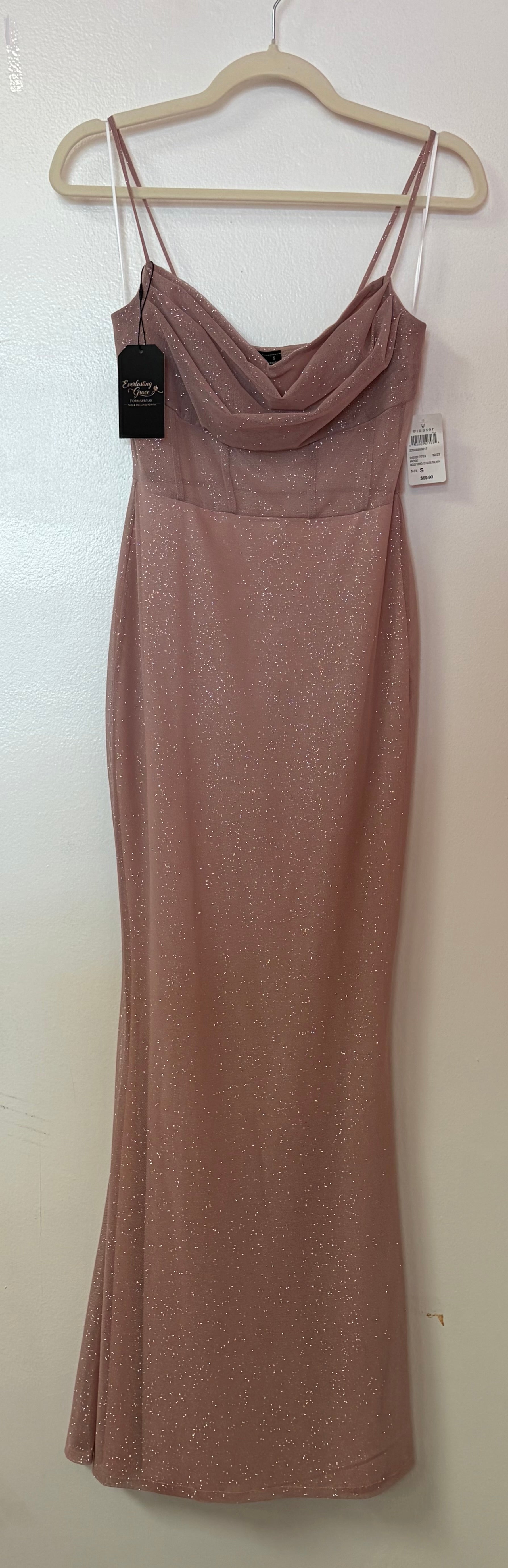Windsor Mauve Glitter Knit Mermaid Dress with Cowl Neck and Spaghetti Straps