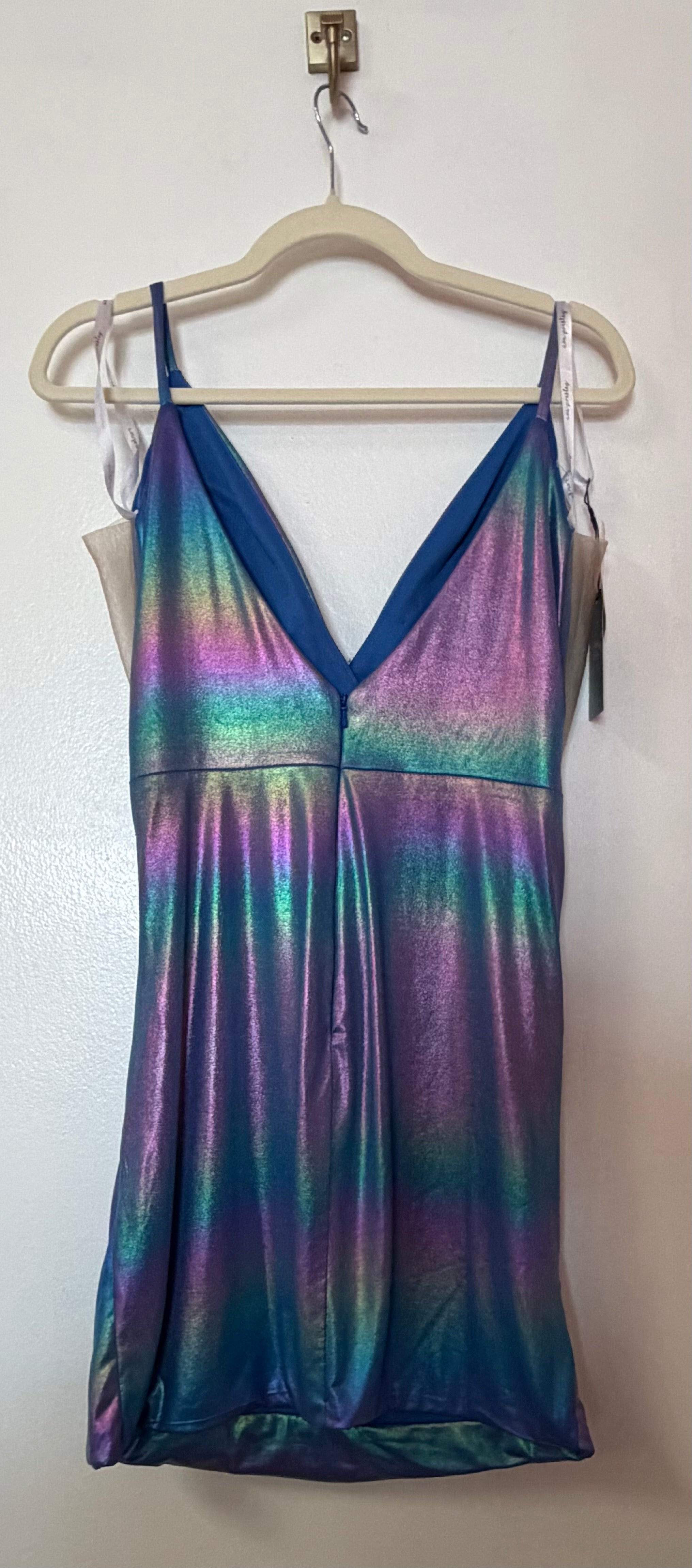 Ava Presley 25937 Iridescent Mermaid Metallic Homecoming Dress with Ruched Draping