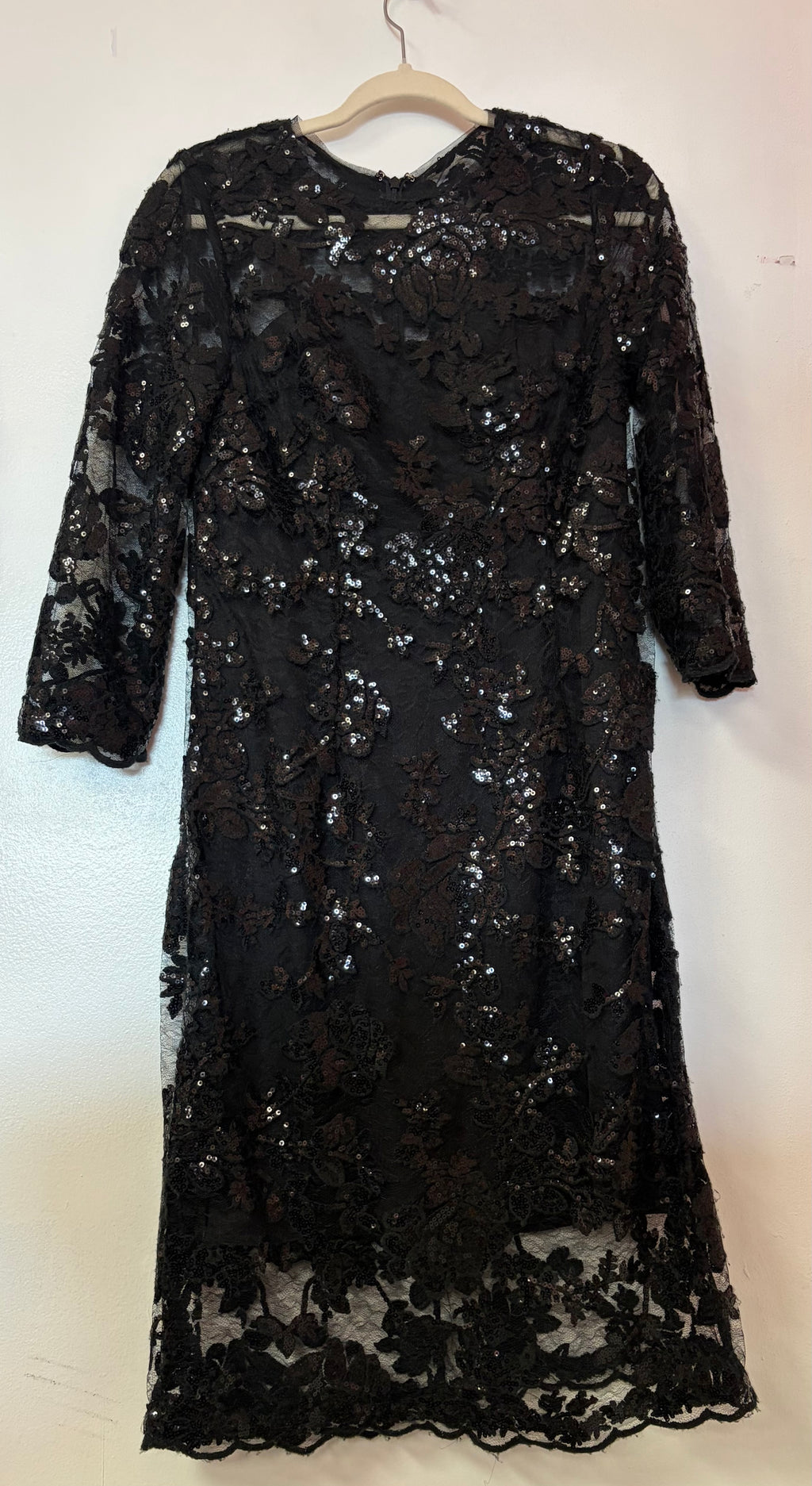 Jasmine 200015 Black Sequin Lace Cocktail Dress with Illusion Sleeves