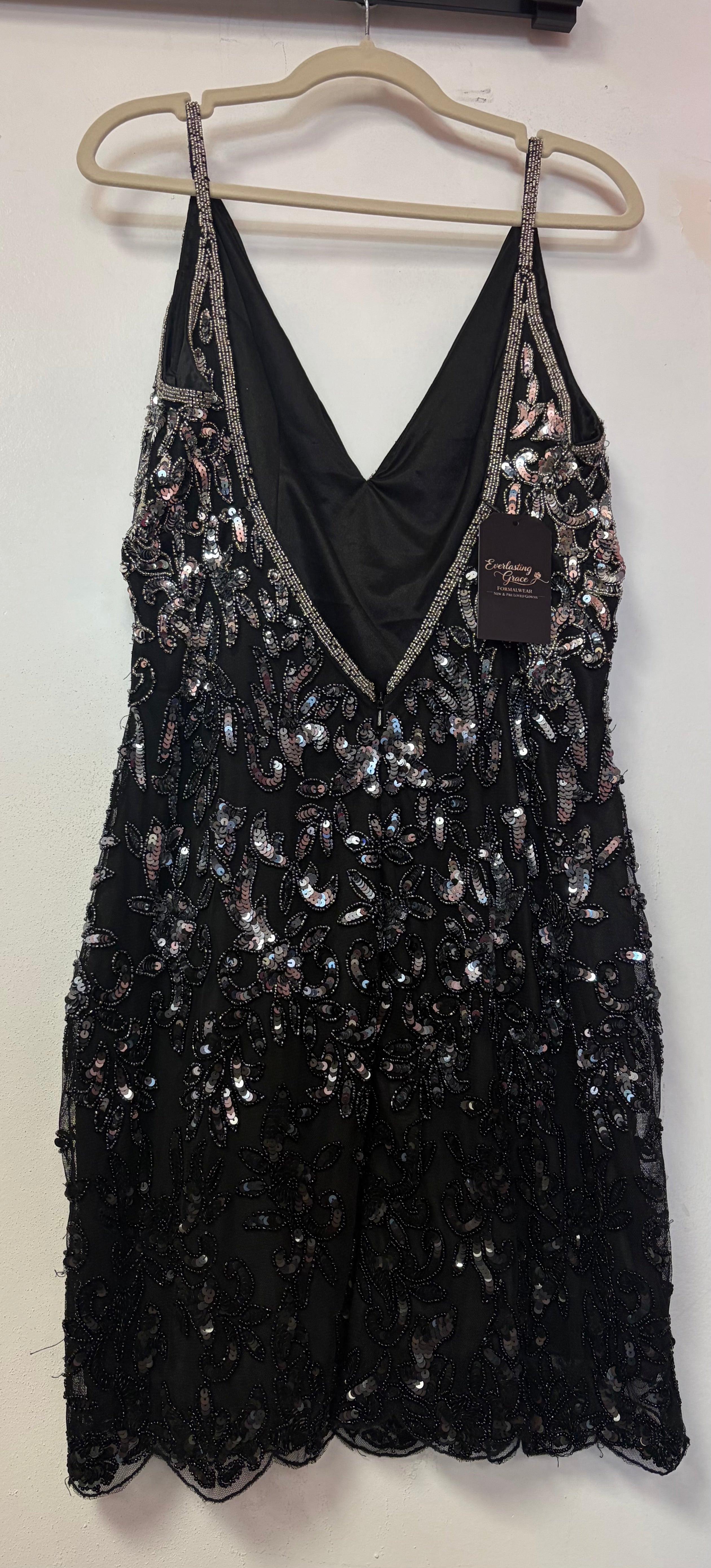 Primavera Couture 4050 Black Ombré Sequin Beaded Homecoming Dress with Scalloped Hem