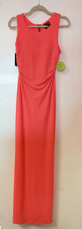 Windsor Neon Coral Rhinestone Column Gown with Side Ruching and Full-Length Back Zipper