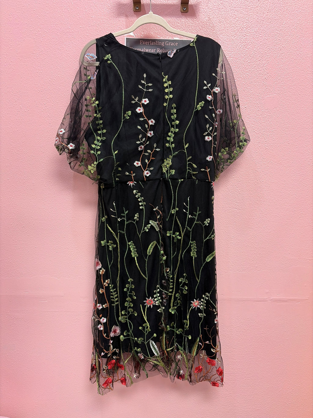 Black mid length dress with floral print