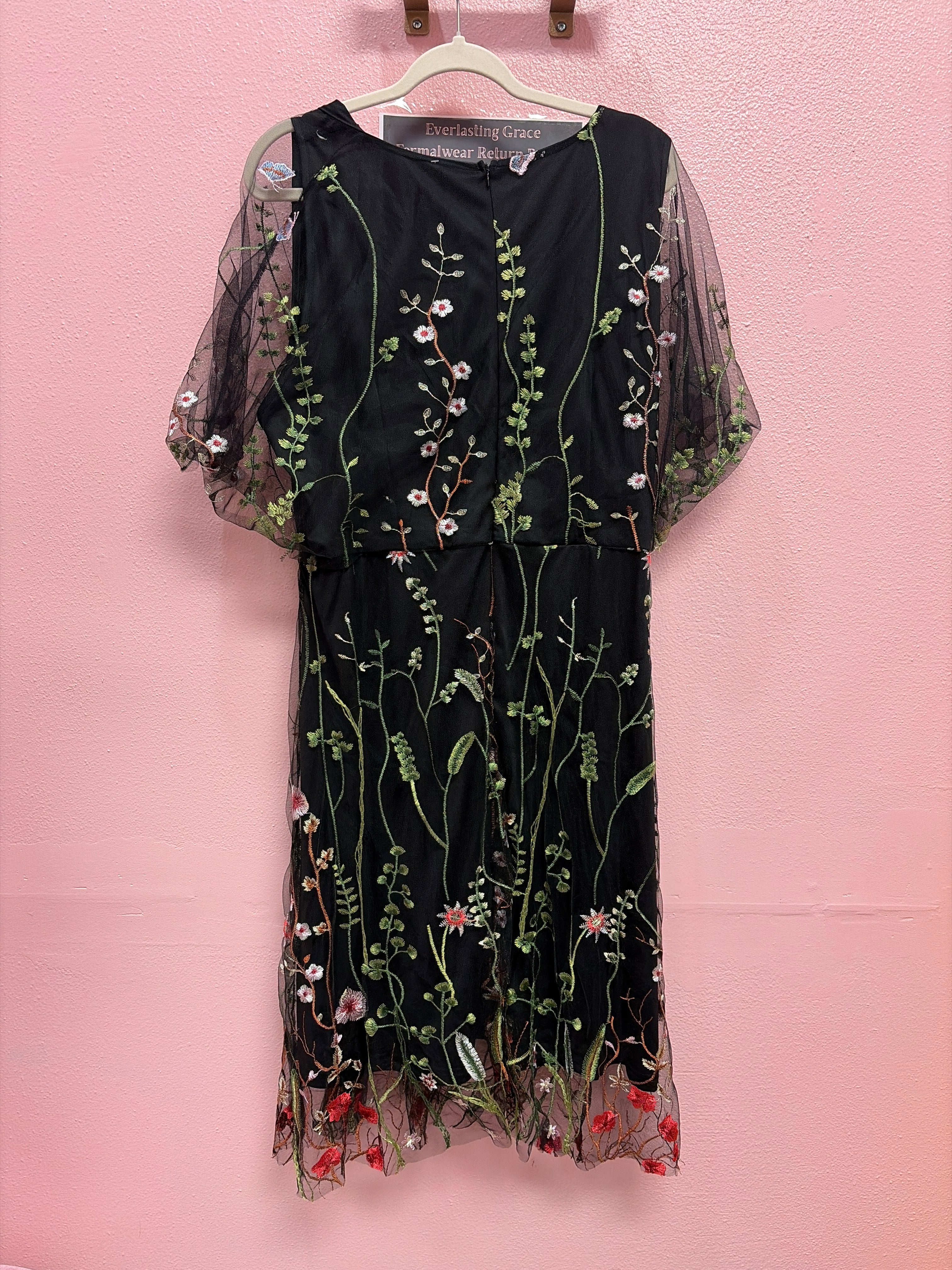 Black mid length dress with floral print