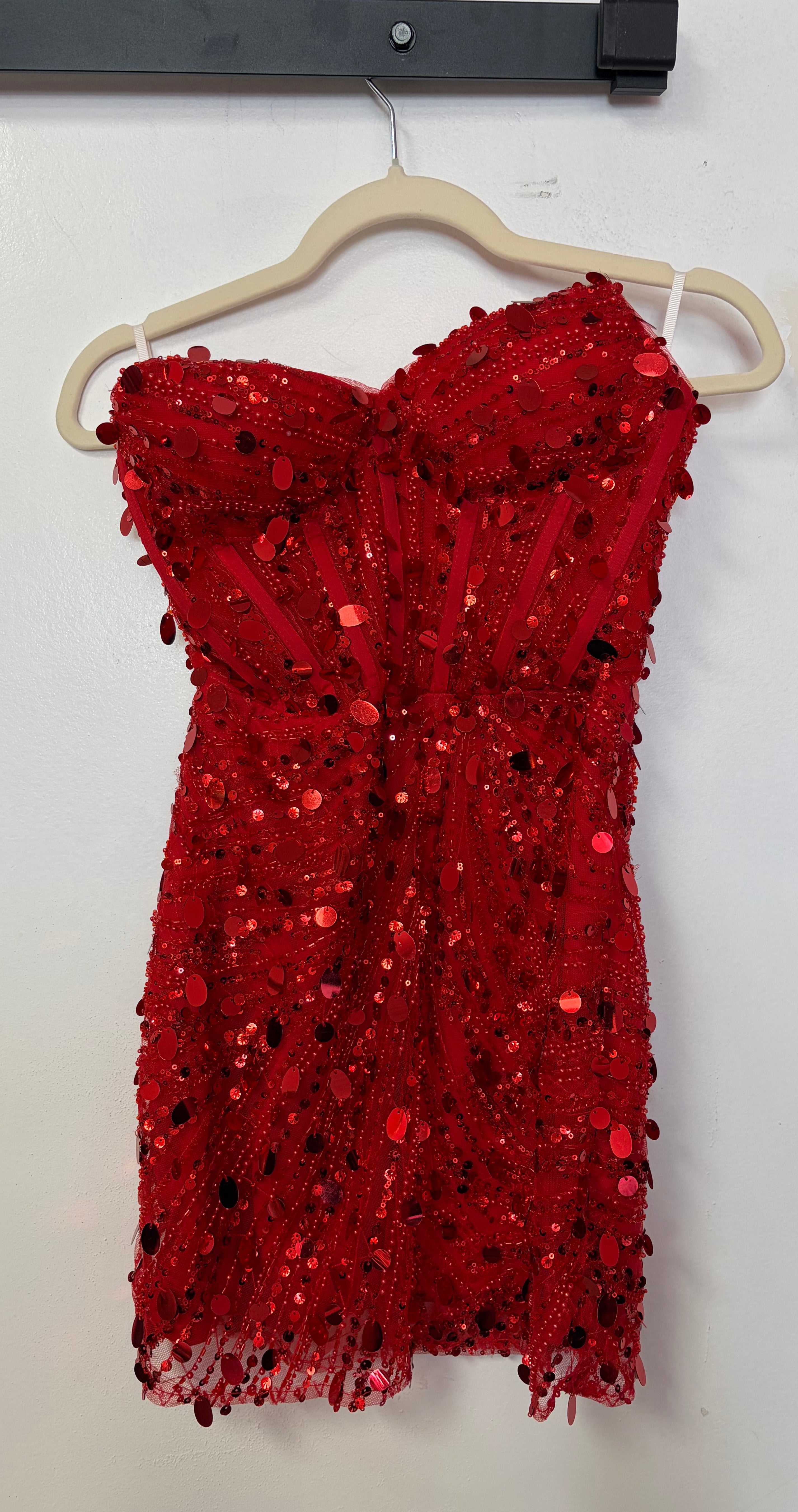 Red Strapless Sequin Corset Cocktail Dress