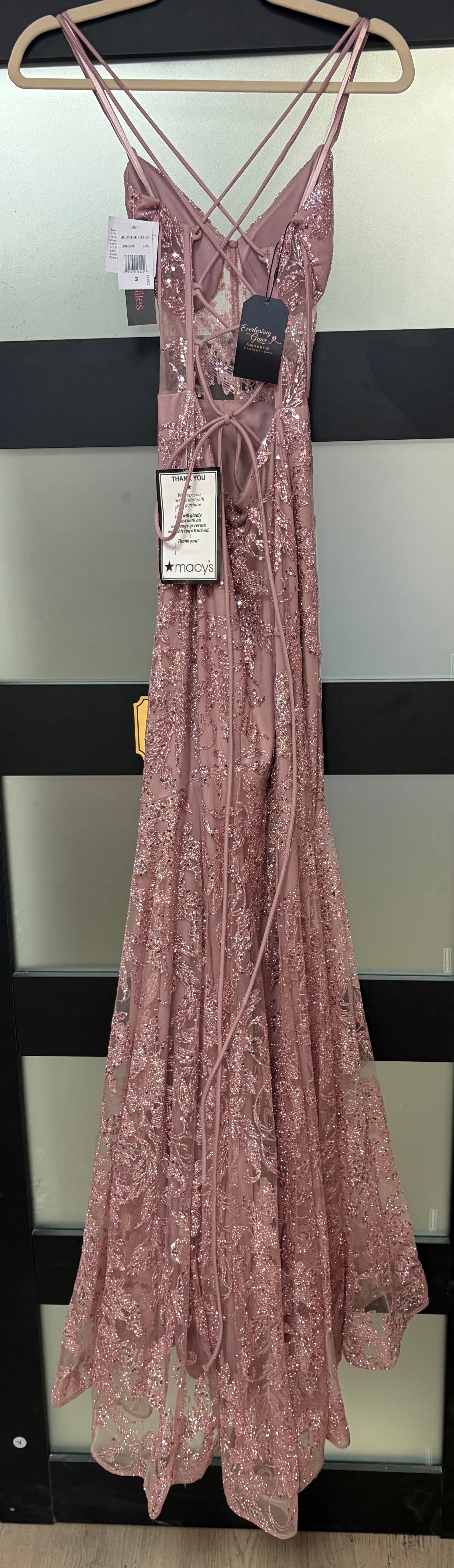 Blondie Nites Mauve Rose Gold Glitter Lace-Up Formal Gown