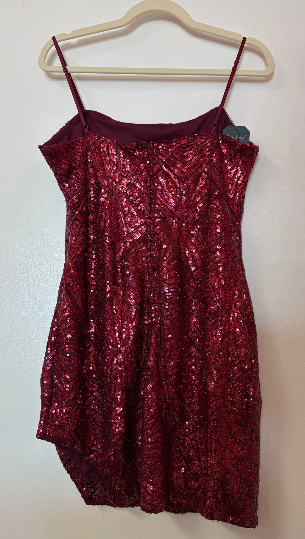 Burgundy Geometric Sequin Homecoming Dress with Art Deco Inspired Beadwork